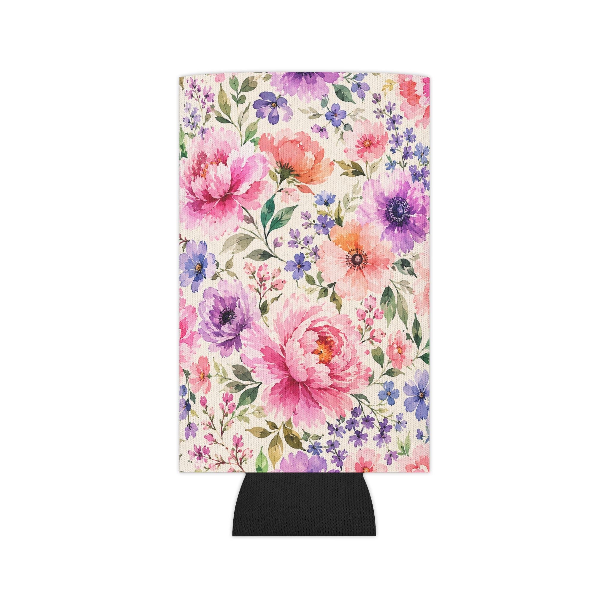 Floral Watercolor Can Cooler — Pink Peony Beverage Koozie