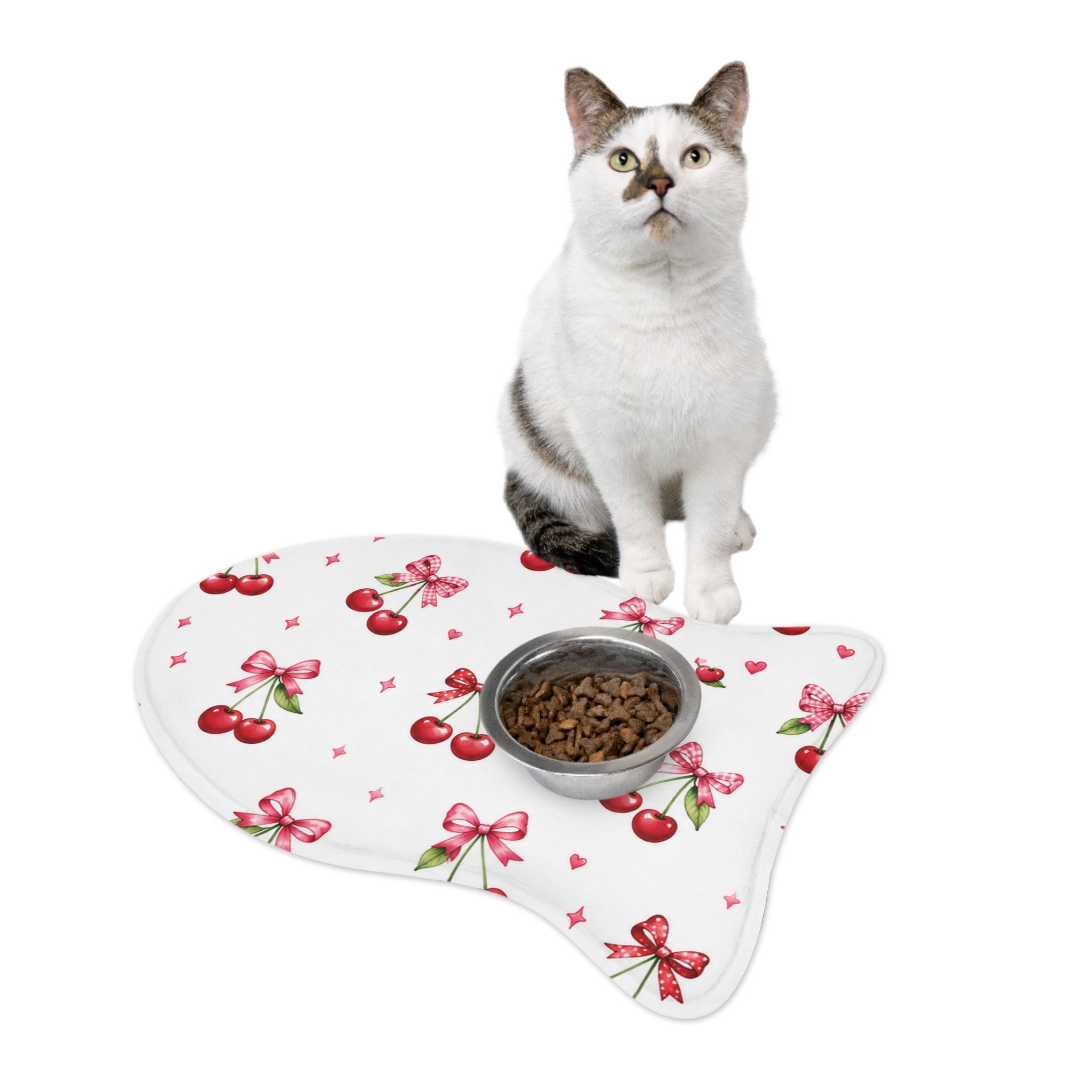 Cherry Bow Pet Feeding Mat — Cute Non-Slip Placemat for Dog & Cat Bowls