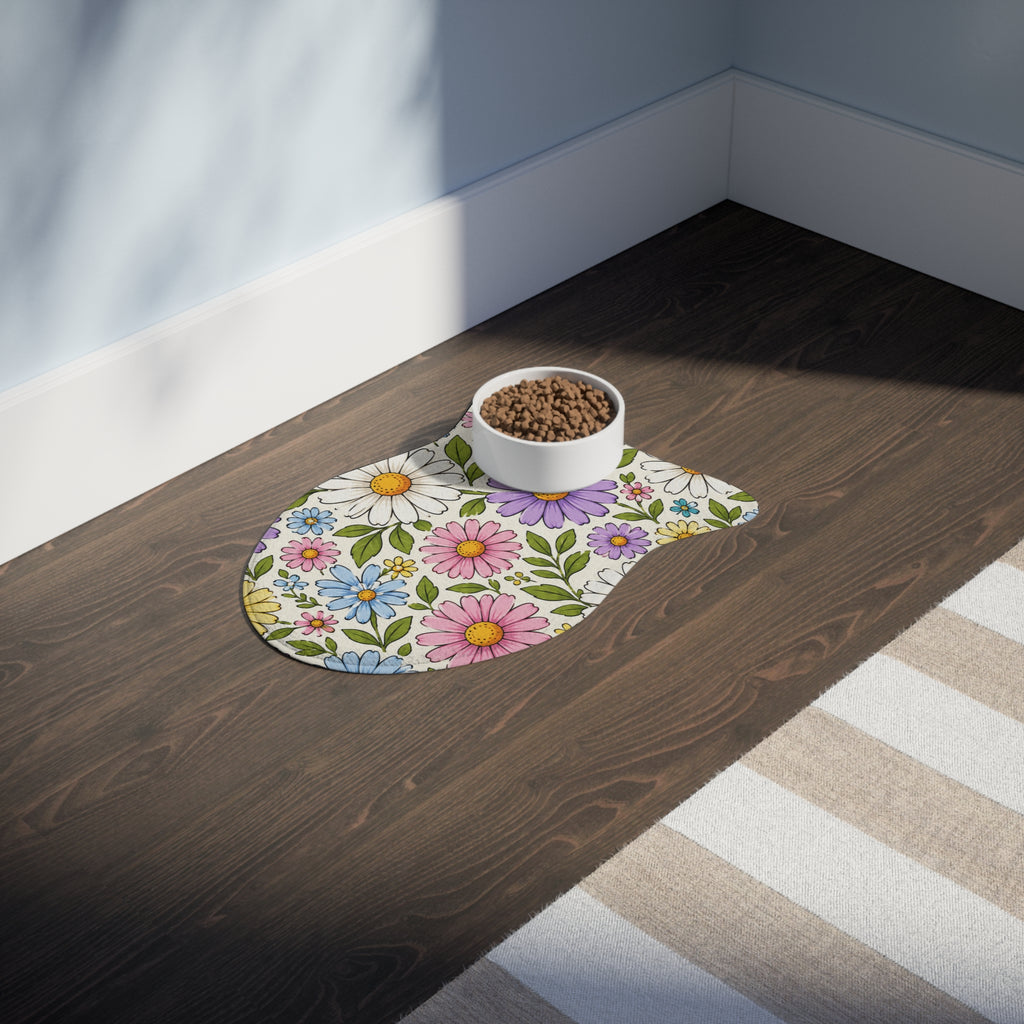 Floral Daisy Pet Feeding Mat — Colorful Spring Flowers Placemat for Dogs & Cats