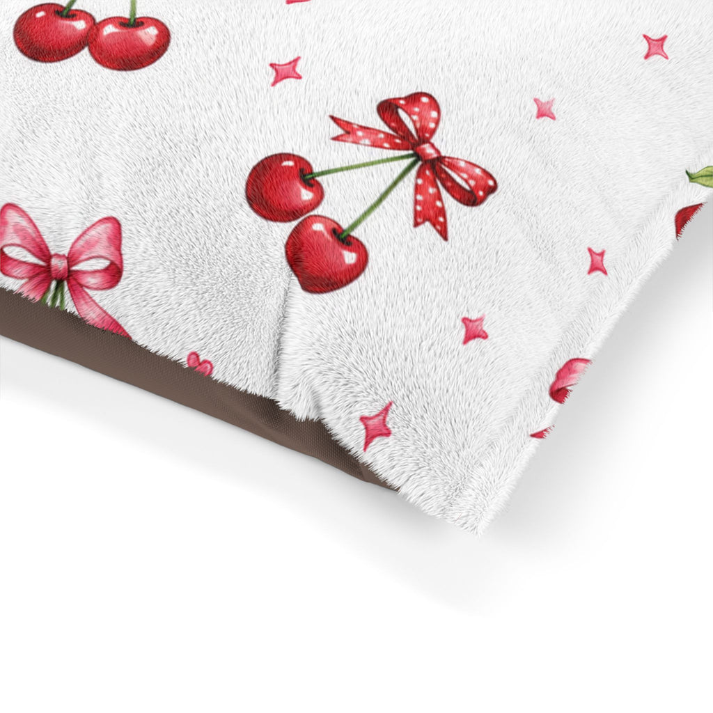 Cherry Bow Pet Bed — Cute Pink Cherry Pattern Dog & Cat Cushion