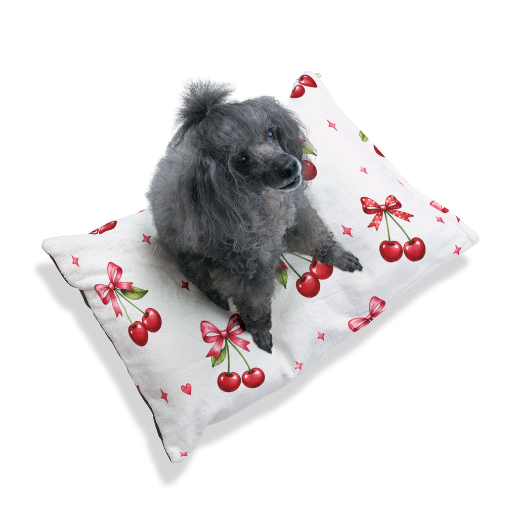 Cherry Bow Pet Bed — Cute Pink Cherry Pattern Dog & Cat Cushion