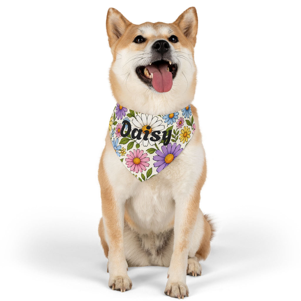 Daisy Floral Pet Bandana Collar — Personalized Dog Bandana with Name