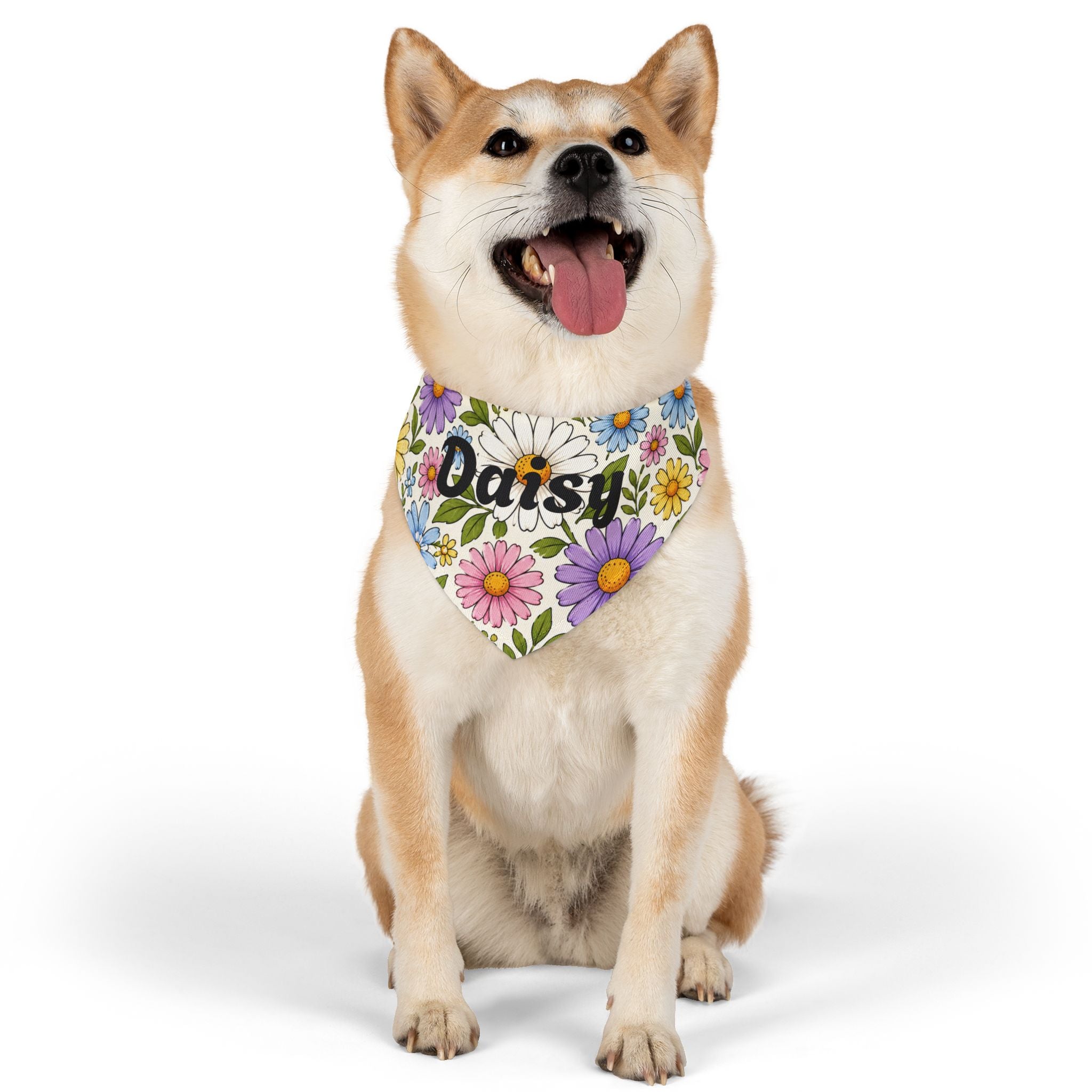 Daisy Floral Pet Bandana Collar — Personalized Dog Bandana with Name