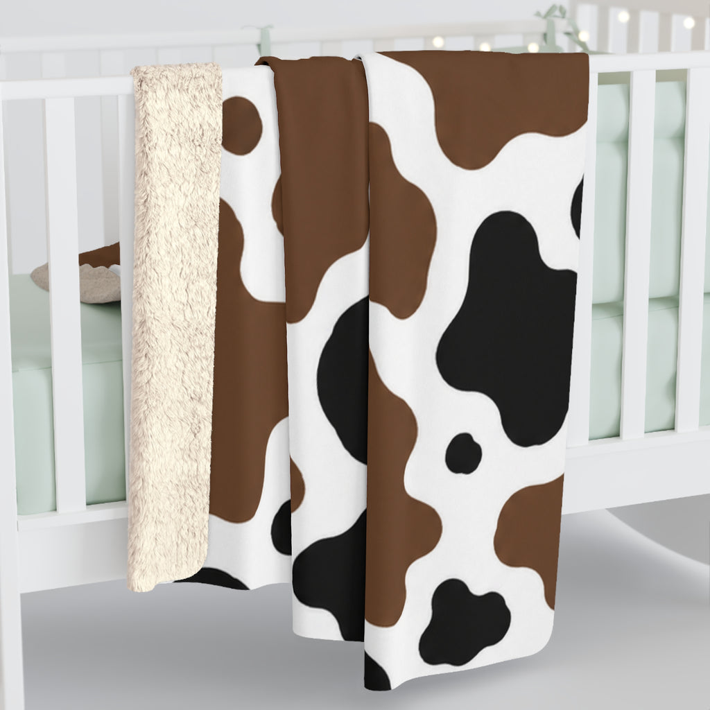 Cow Print Sherpa Blanket — Cozy Brown & Black Fleece Throw