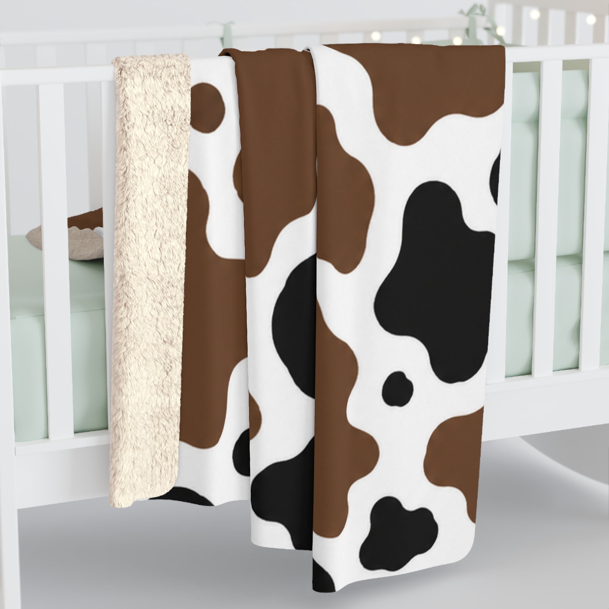 Cow Print Sherpa Blanket — Cozy Brown & Black Fleece Throw