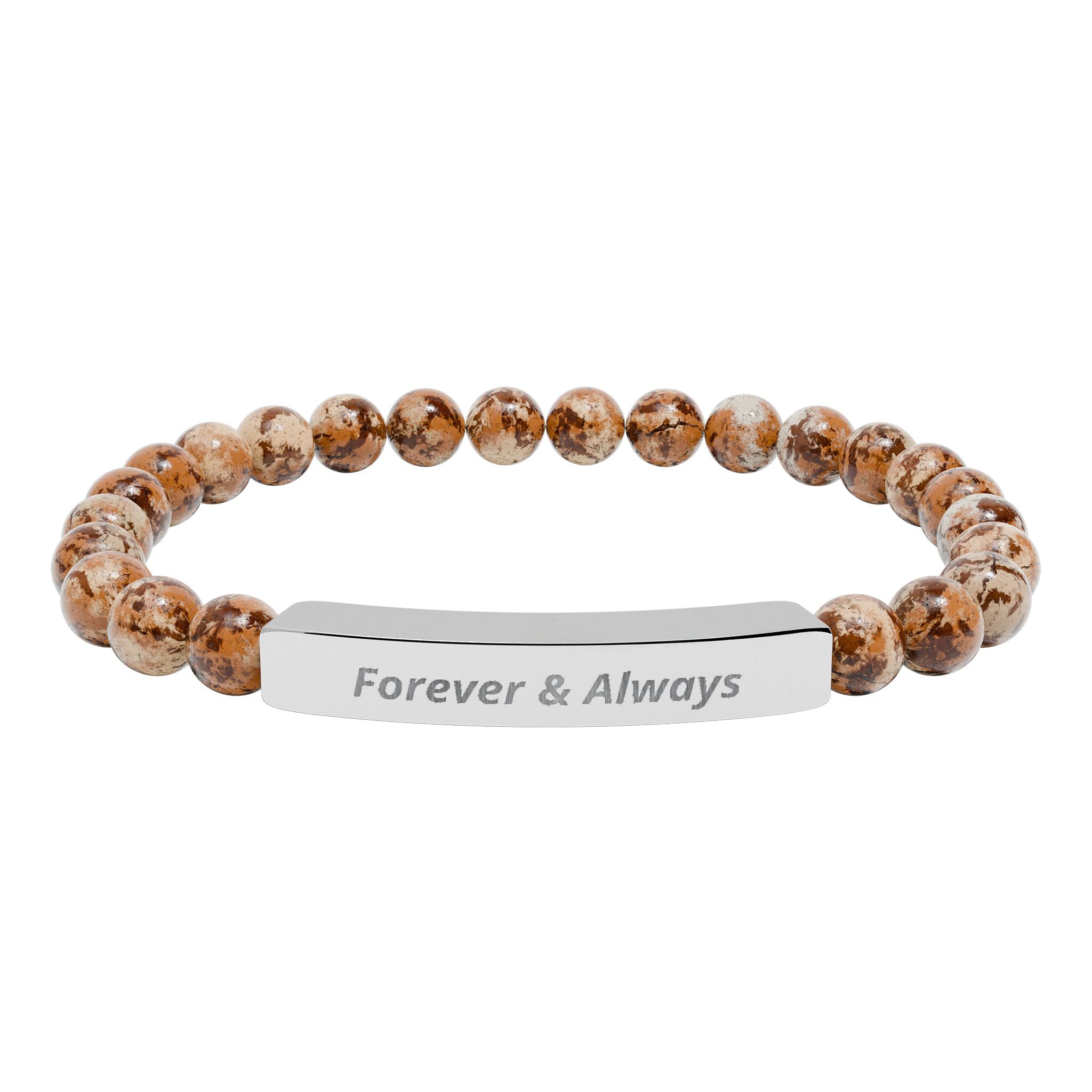 Engraved Natural Stone Bar Bracelet — "Forever & Always" Stretch Beaded Bracelet