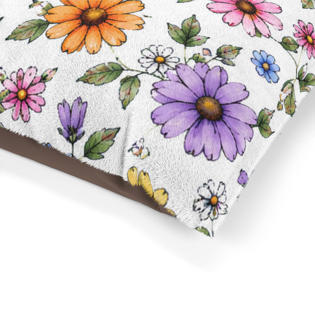 Floral Daisy Pattern Pet Bed — Soft Cozy Cushion for Cats & Dogs