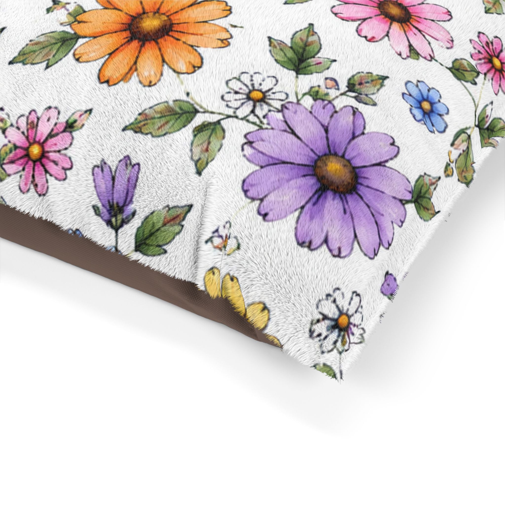 Floral Daisy Pattern Pet Bed — Soft Cozy Cushion for Cats & Dogs