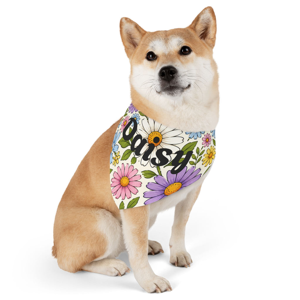 Daisy Floral Pet Bandana Collar — Personalized Dog Bandana with Name