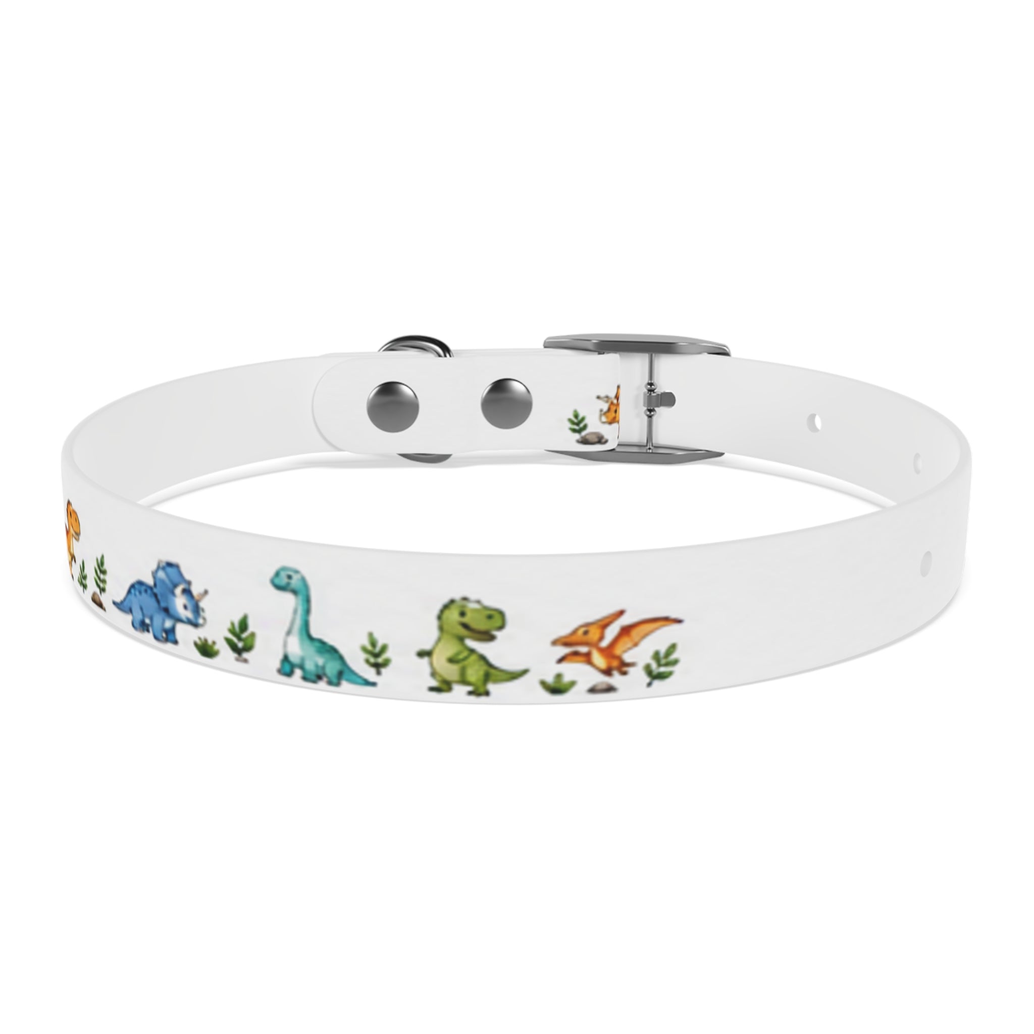 Cute Watercolor Dinosaurs Dog Collar – Adjustable Pet Collar with Colorful Dino Pattern