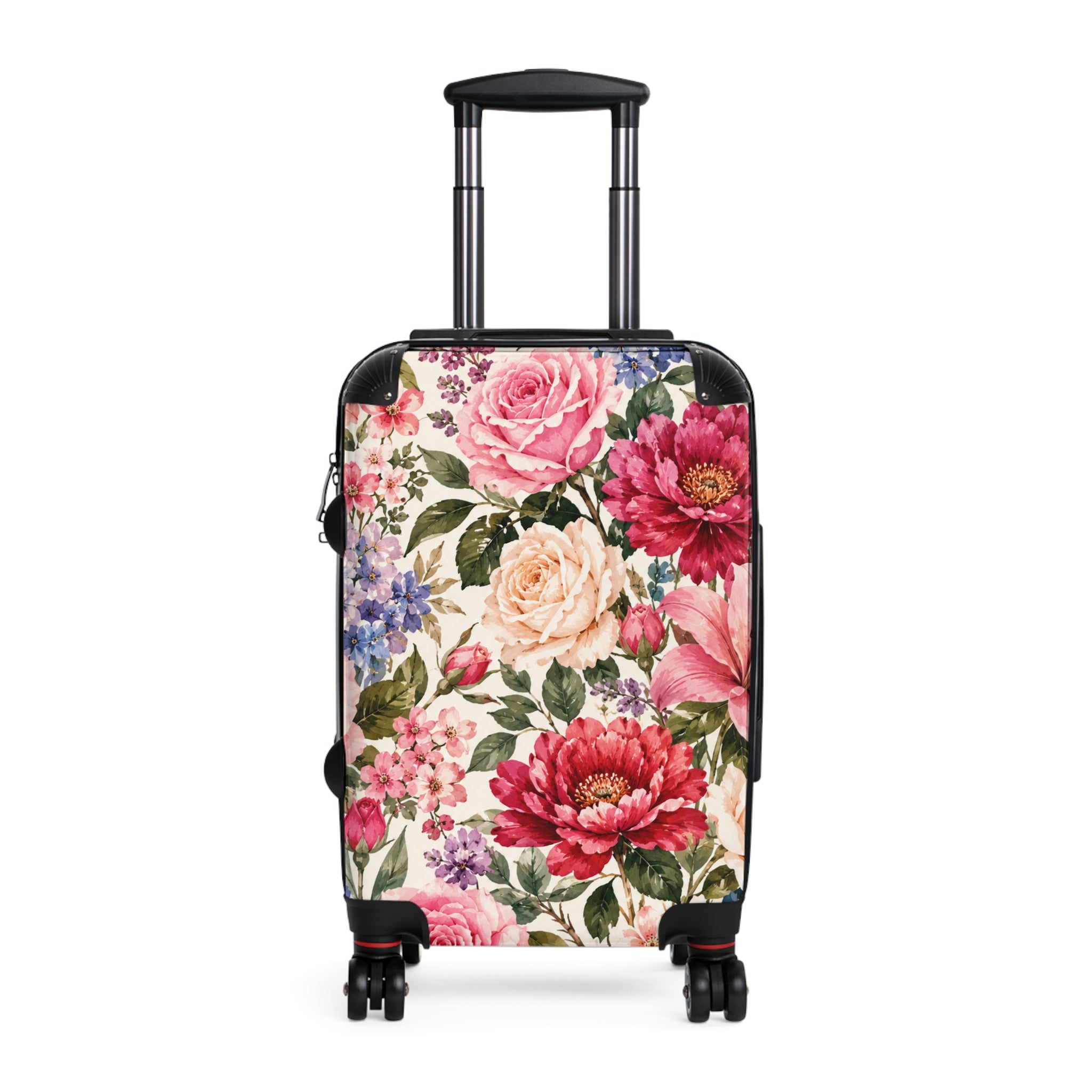 Floral Rose Garden Suitcase — Vintage Pink Peony Luggage Cover