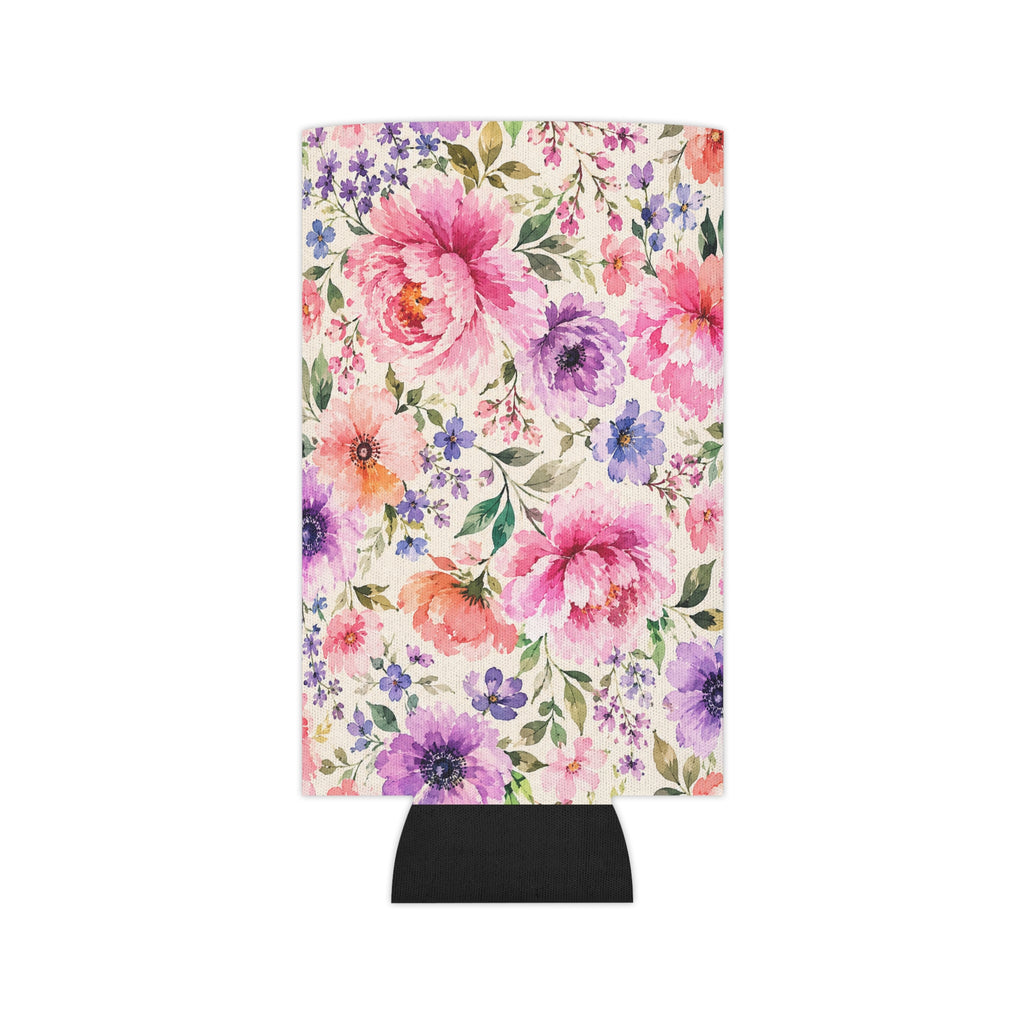 Floral Watercolor Can Cooler — Pink Peony Beverage Koozie