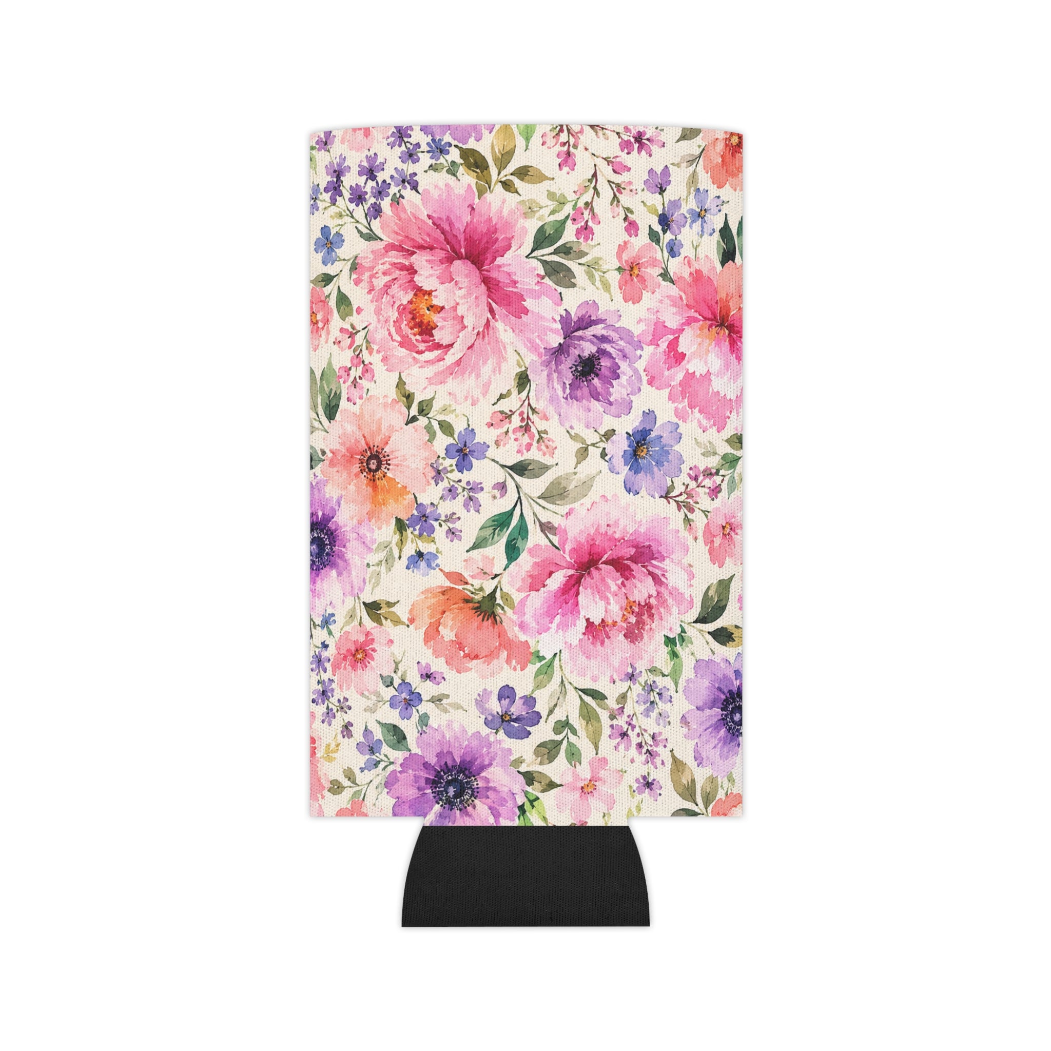 Floral Watercolor Can Cooler — Pink Peony Beverage Koozie