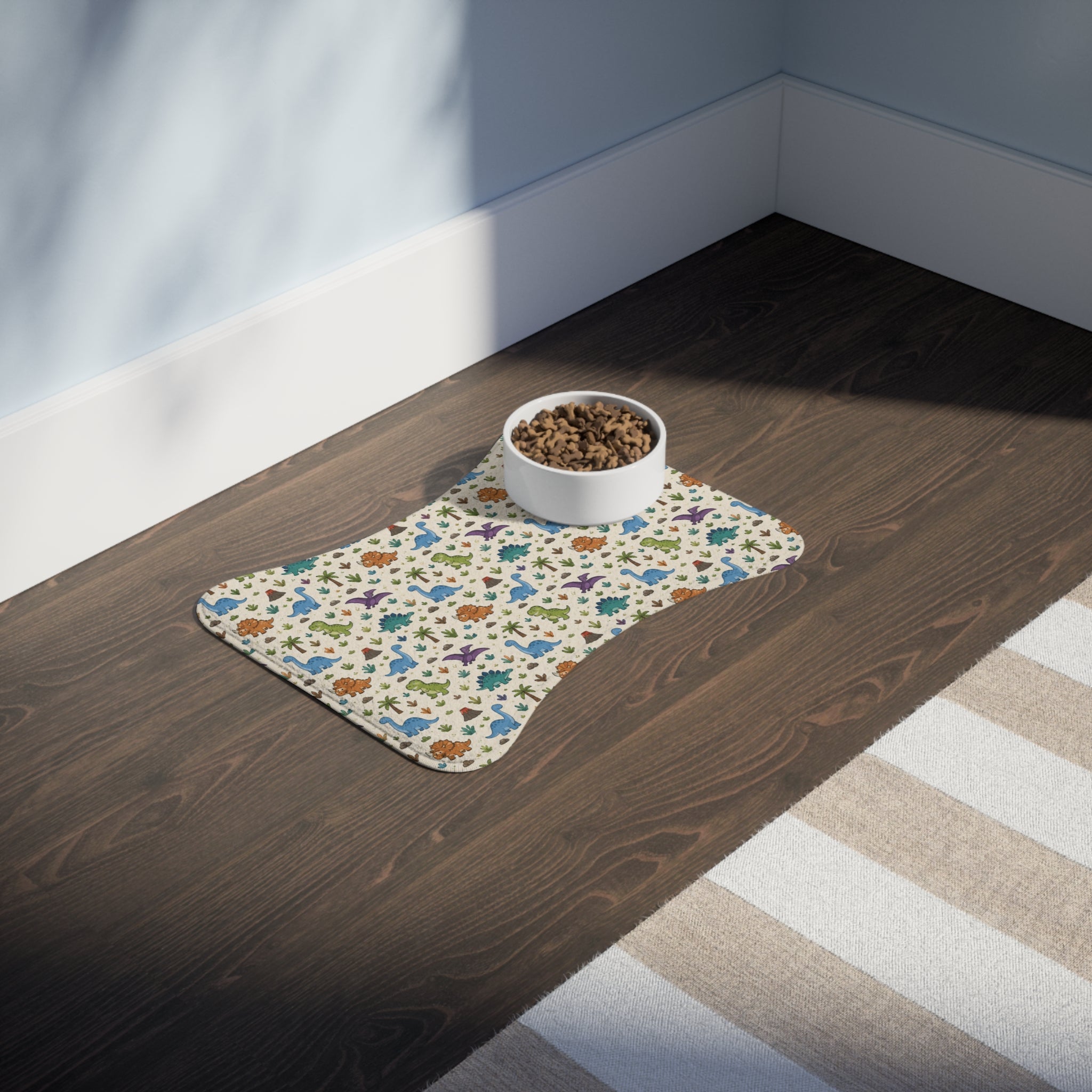 Dinosaur Print Pet Feeding Mat – Non-Slip Food & Water Placemat for Dogs & Cats