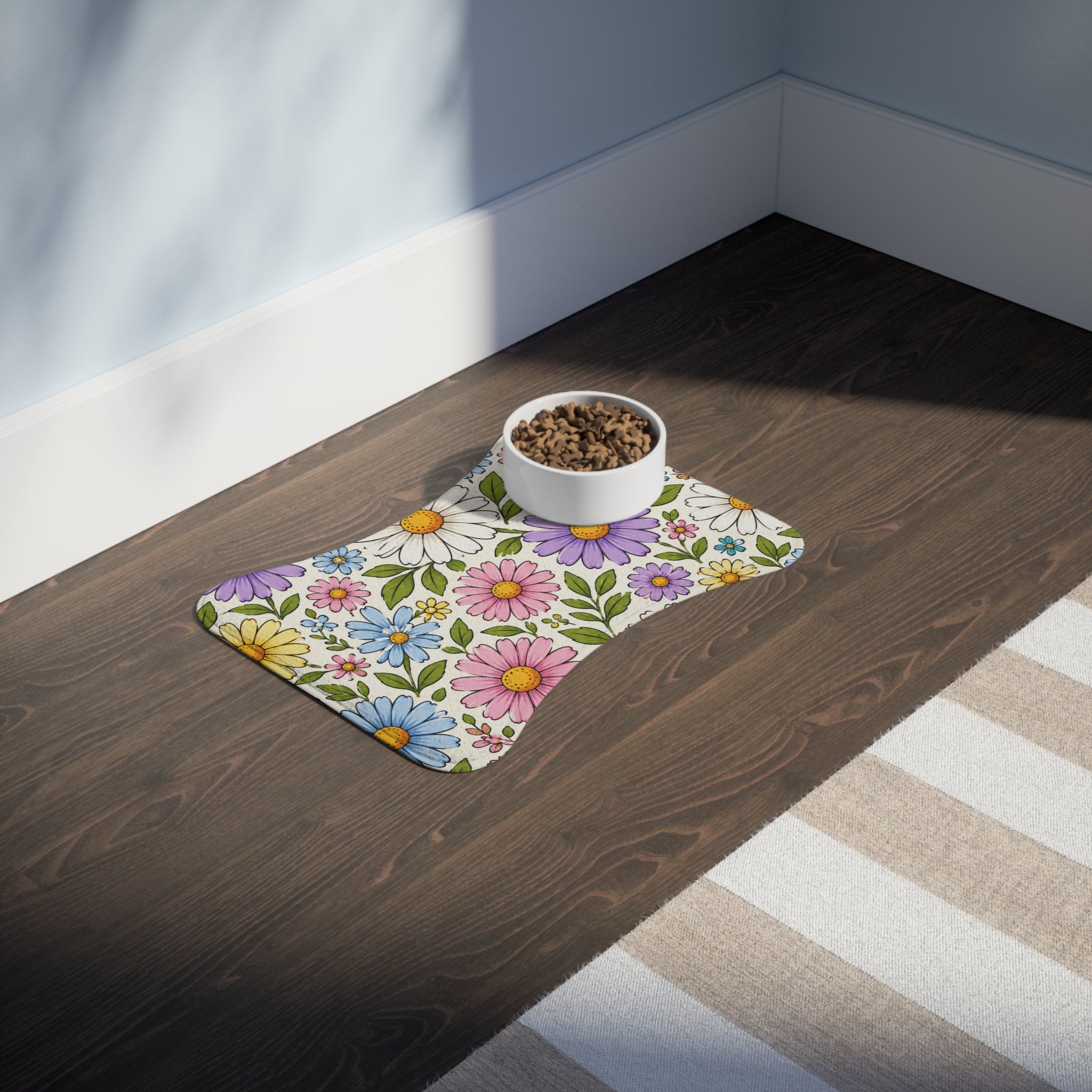 Floral Daisy Pet Feeding Mat — Colorful Spring Flowers Placemat for Dogs & Cats