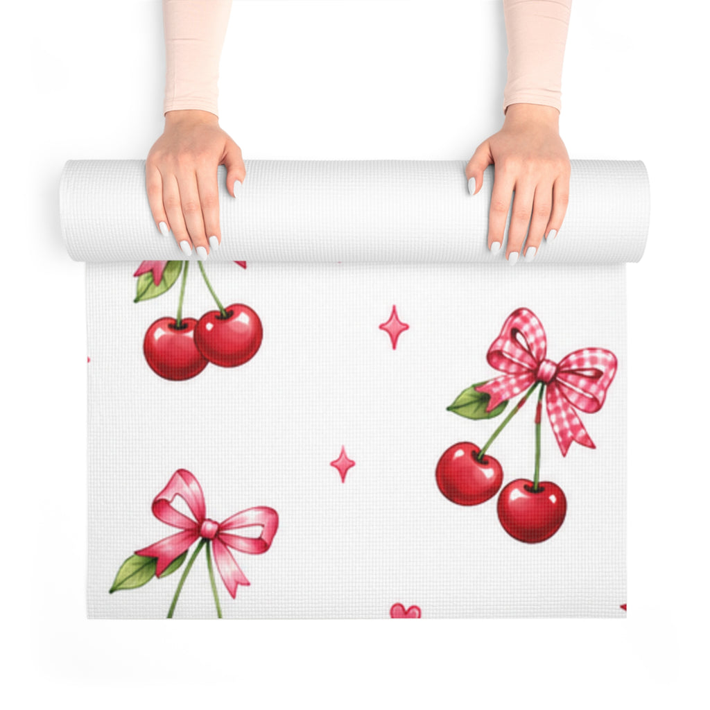 Cherry Bow Foam Yoga Mat — Cute Retro Cherry Pattern Yoga Mat for Women & Teens