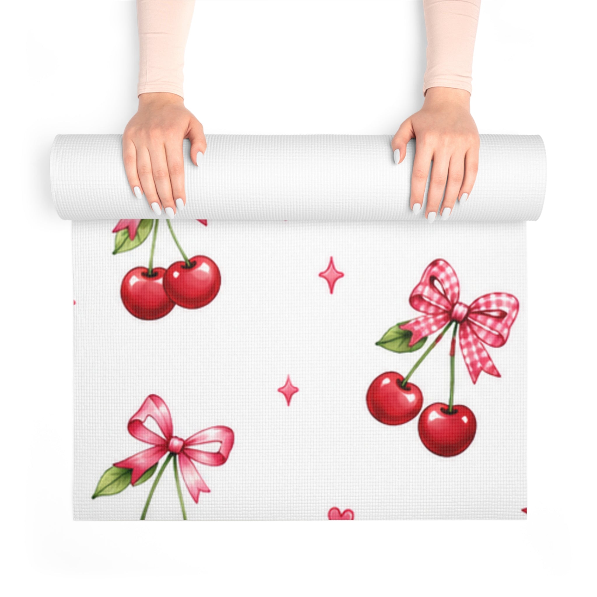 Cherry Bow Foam Yoga Mat — Cute Retro Cherry Pattern Yoga Mat for Women & Teens