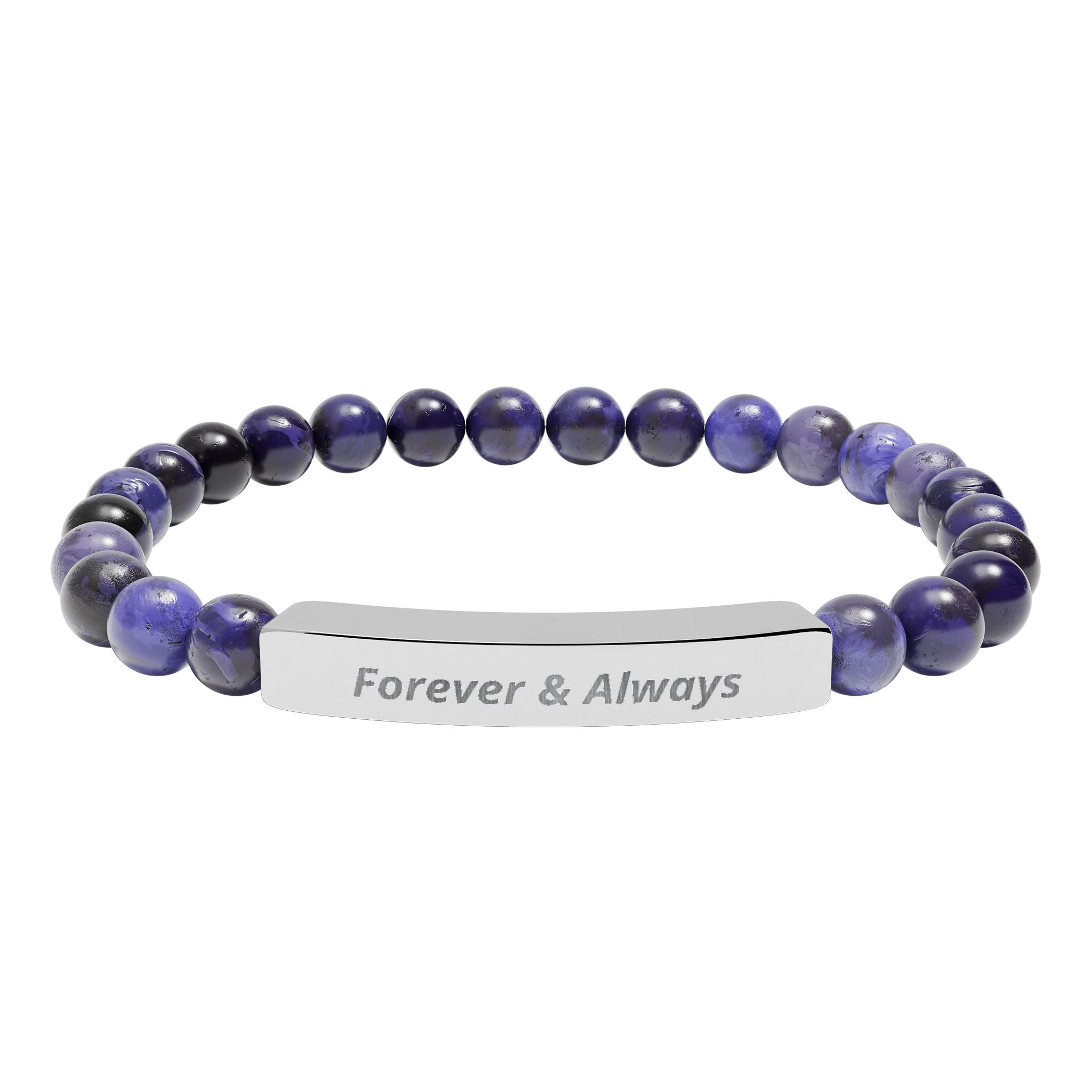Engraved Natural Stone Bar Bracelet — "Forever & Always" Stretch Beaded Bracelet