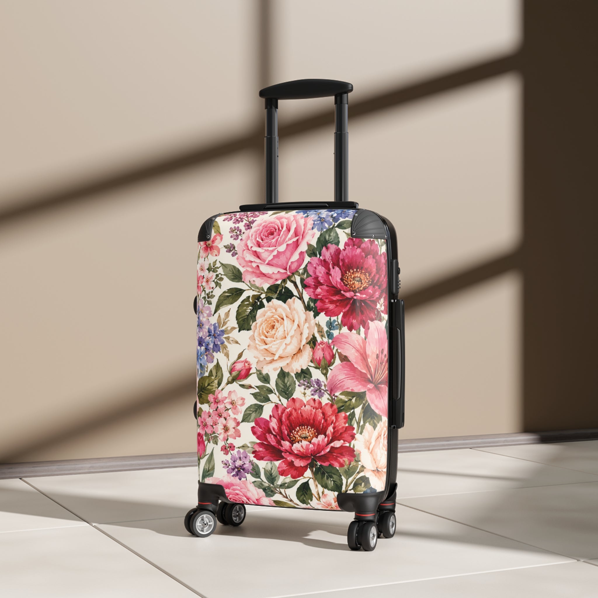 Floral Rose Garden Suitcase — Vintage Pink Peony Luggage Cover
