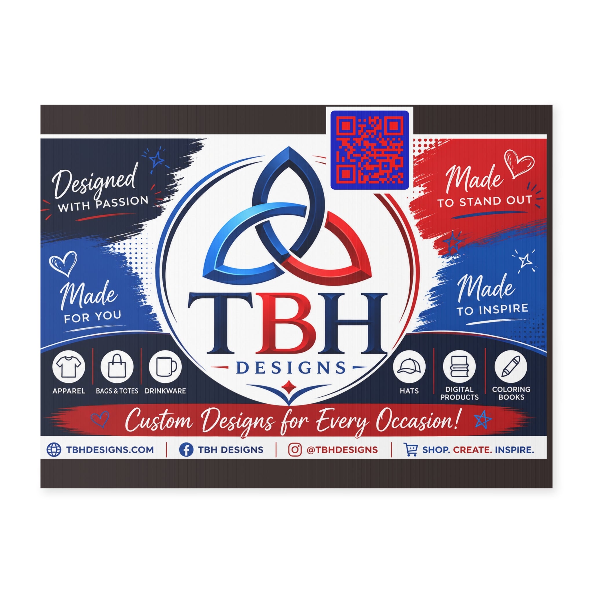 Patriotic TBH Designs Yard Sign — Custom Red, White & Blue Promotional Lawn Sign