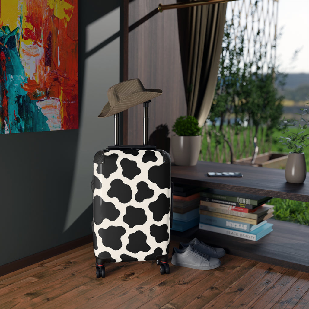 Cow Print Carry-On Suitcase — Black & White Animal Pattern Travel Luggage