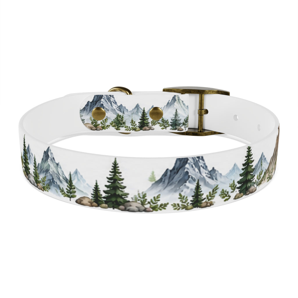 Mountain Pine Dog Collar — Watercolor Mountains & Evergreen Trees