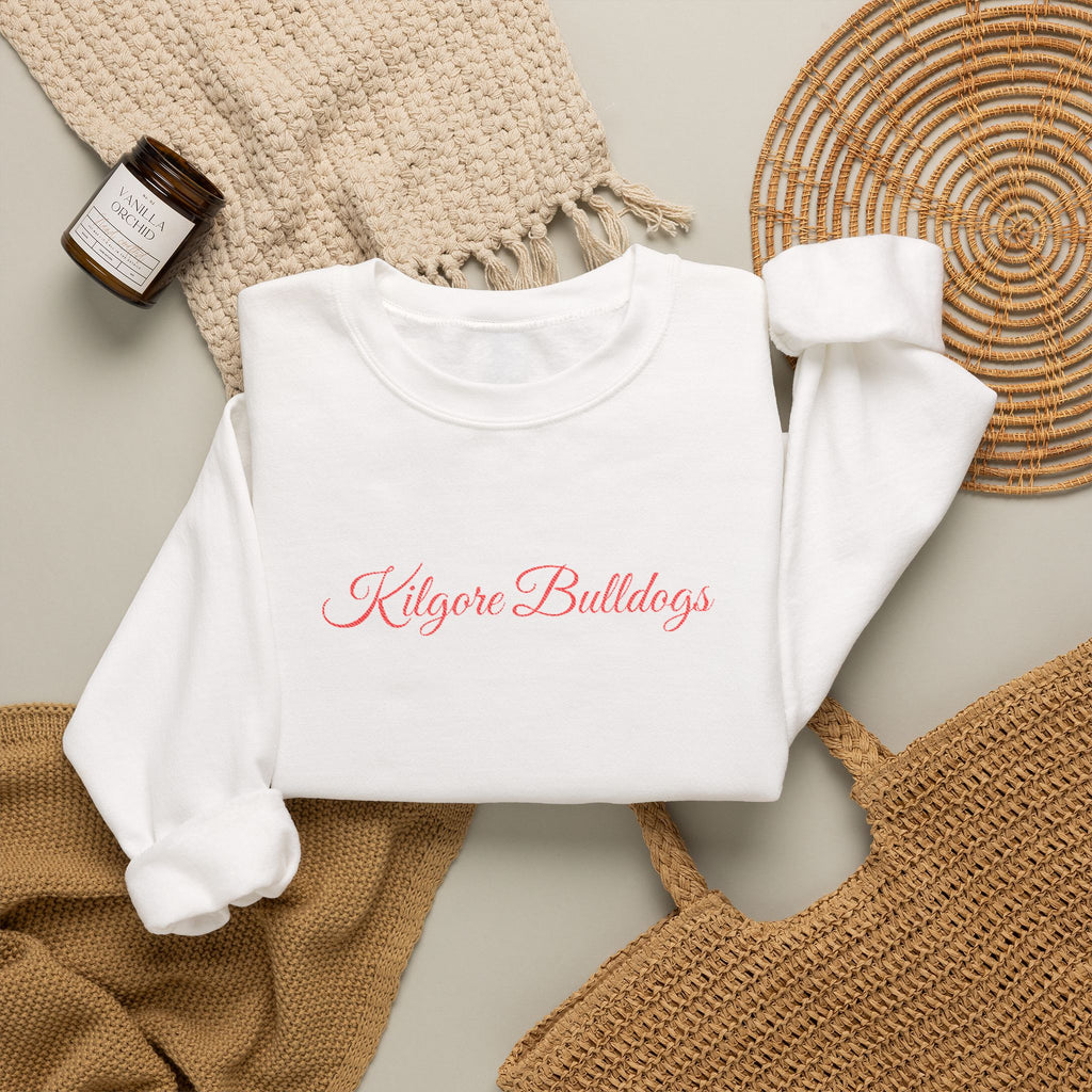 Crewneck Sweatshirt — 'Kilgore Bulldogs' Script Logo, Soft Casual School Spirit Pullover