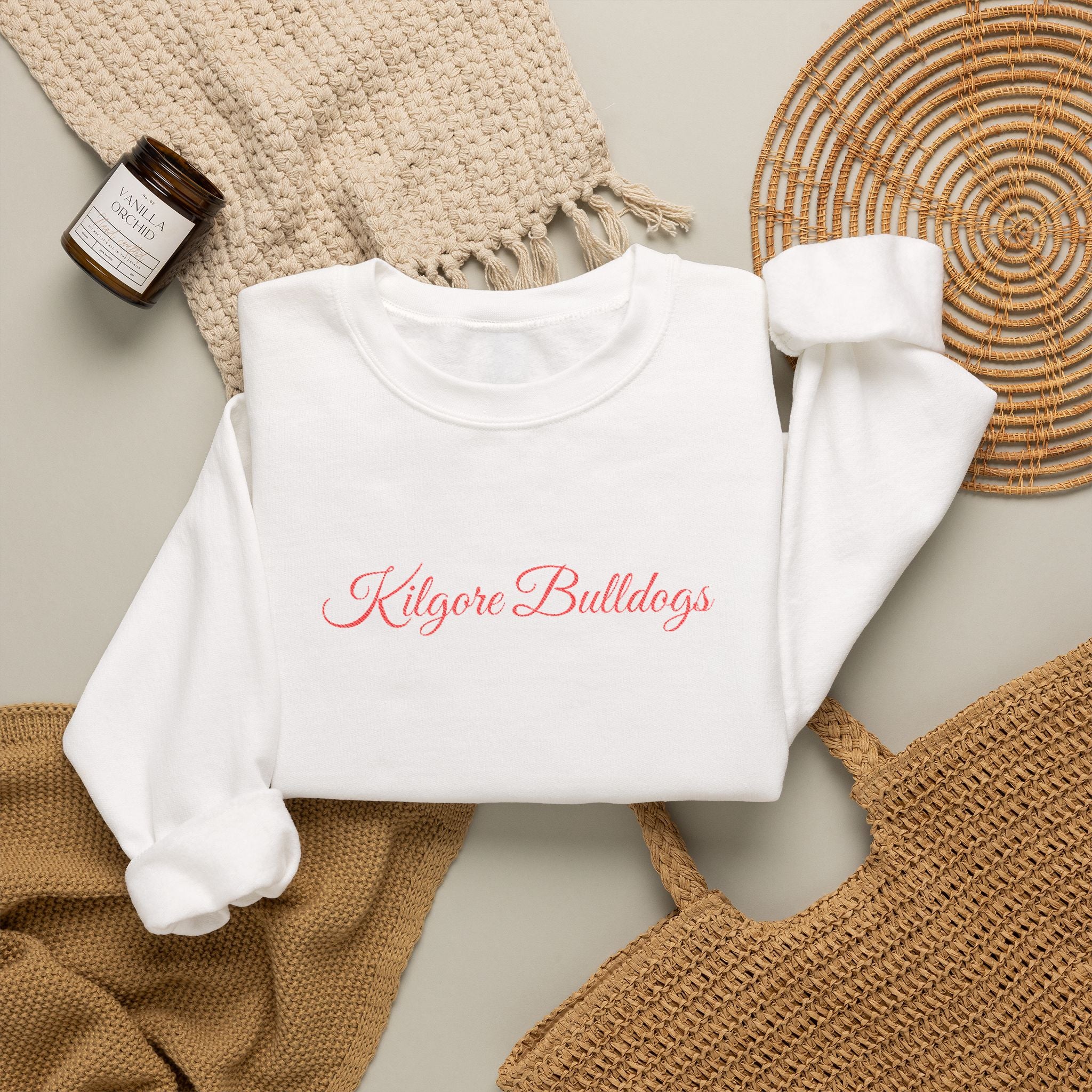 Crewneck Sweatshirt — 'Kilgore Bulldogs' Script Logo, Soft Casual School Spirit Pullover