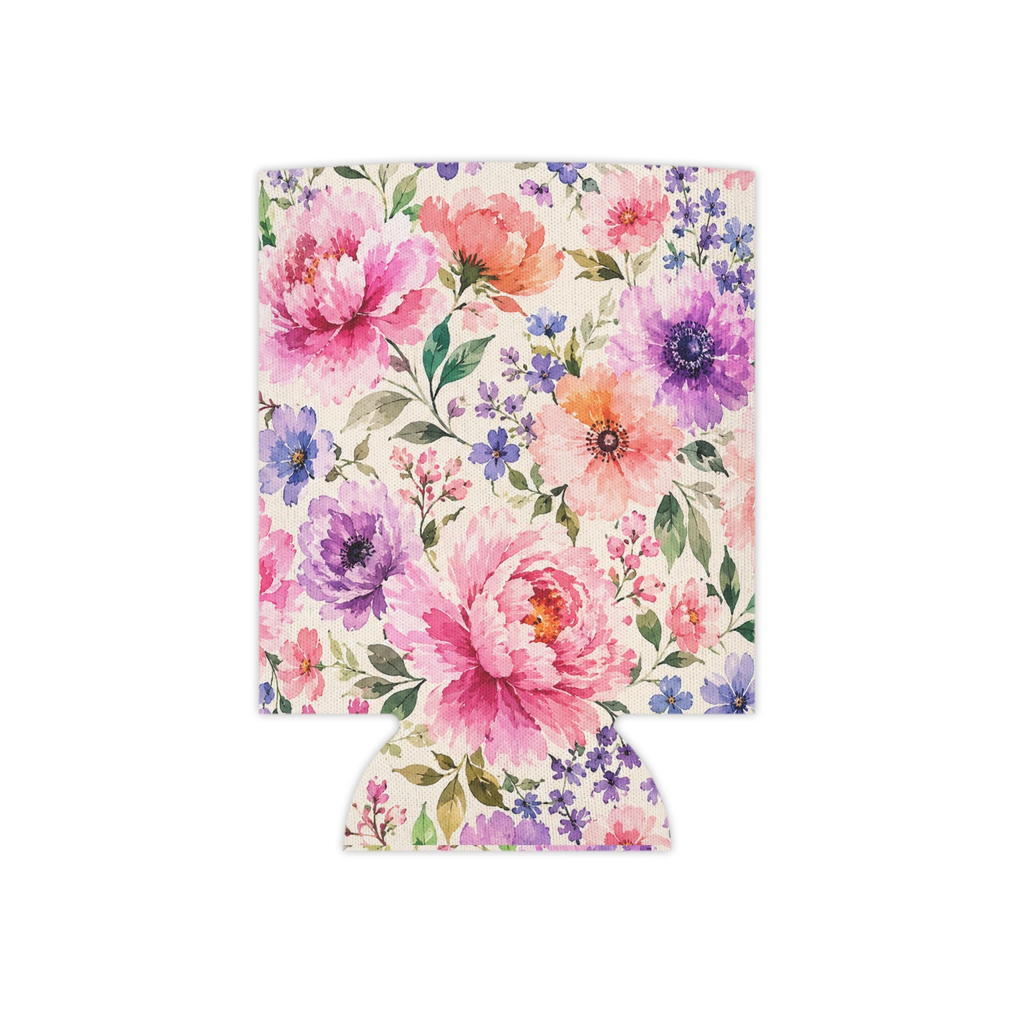 Floral Watercolor Can Cooler — Pink Peony Beverage Koozie