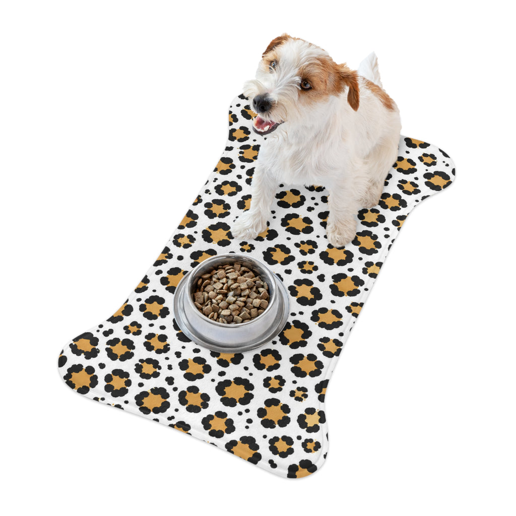Leopard Print Pet Feeding Mat — Non-Slip Bone-Shaped Cat & Dog Placemat