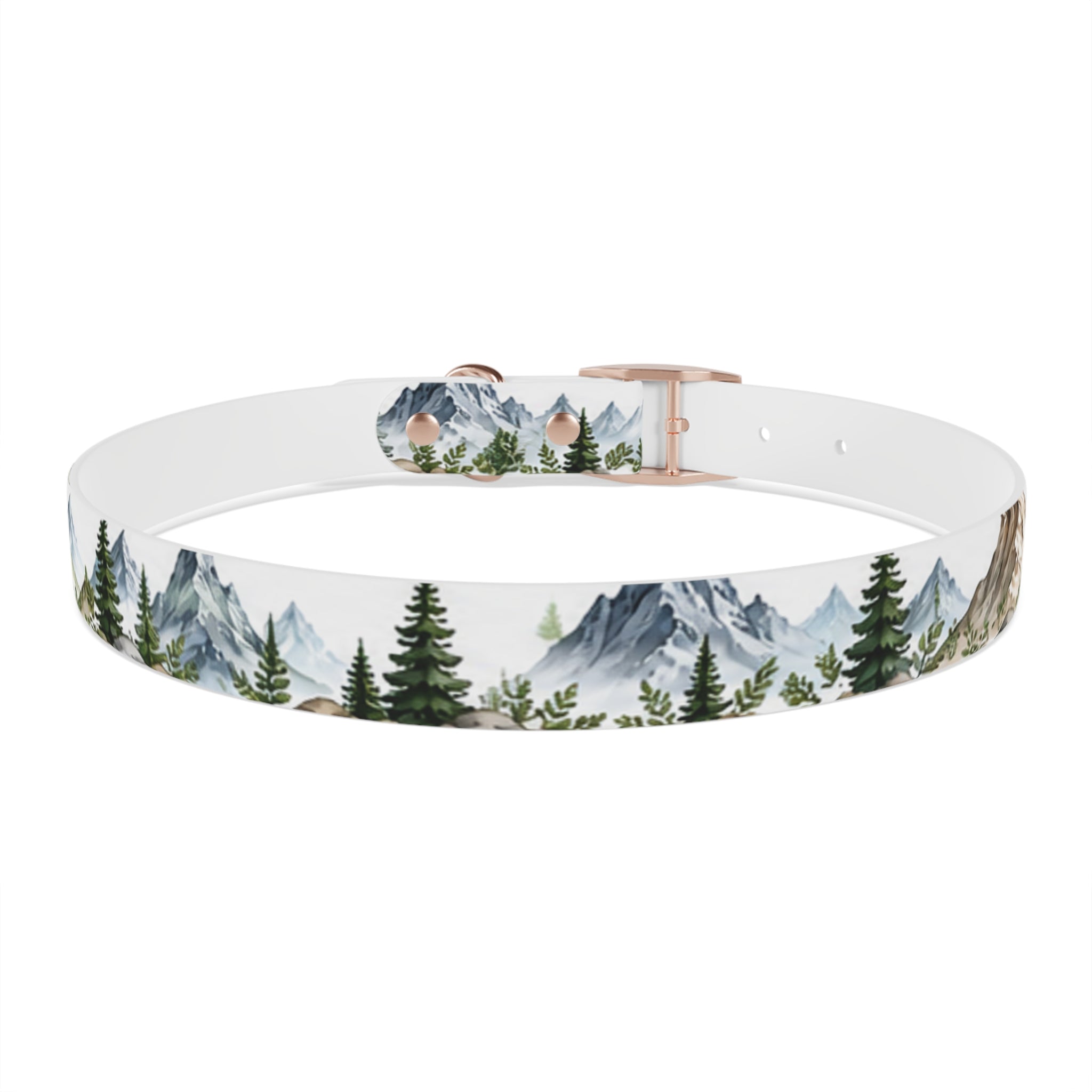 Mountain Pine Dog Collar — Watercolor Mountains & Evergreen Trees