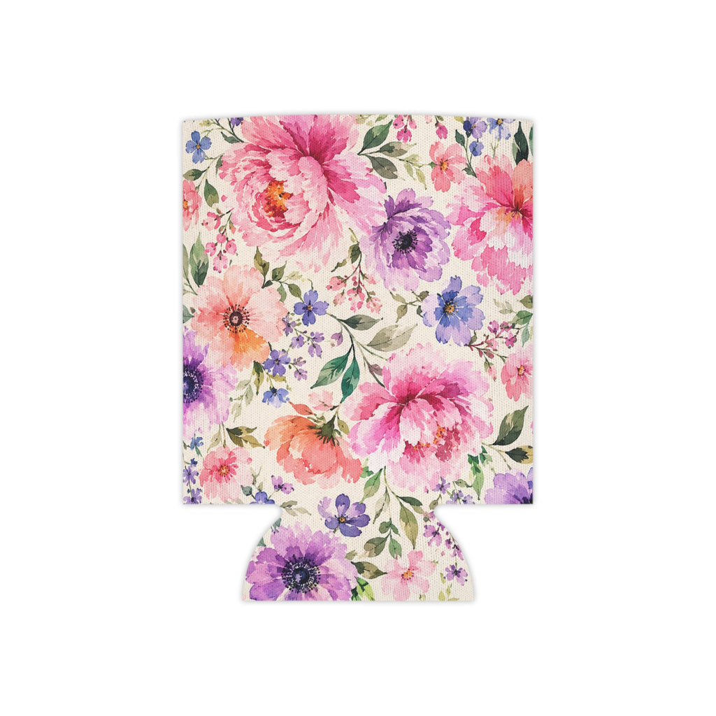 Floral Watercolor Can Cooler — Pink Peony Beverage Koozie