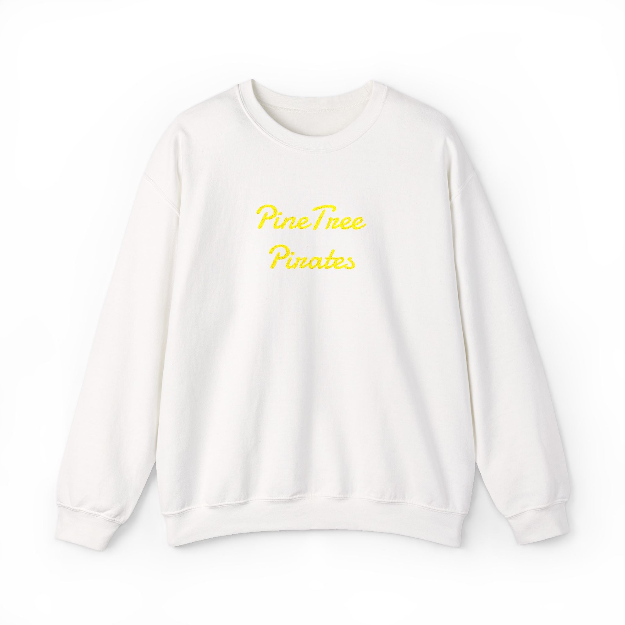 Crewneck Sweatshirt — "Pine Tree Paradise" Yellow Script Cozy Pullover