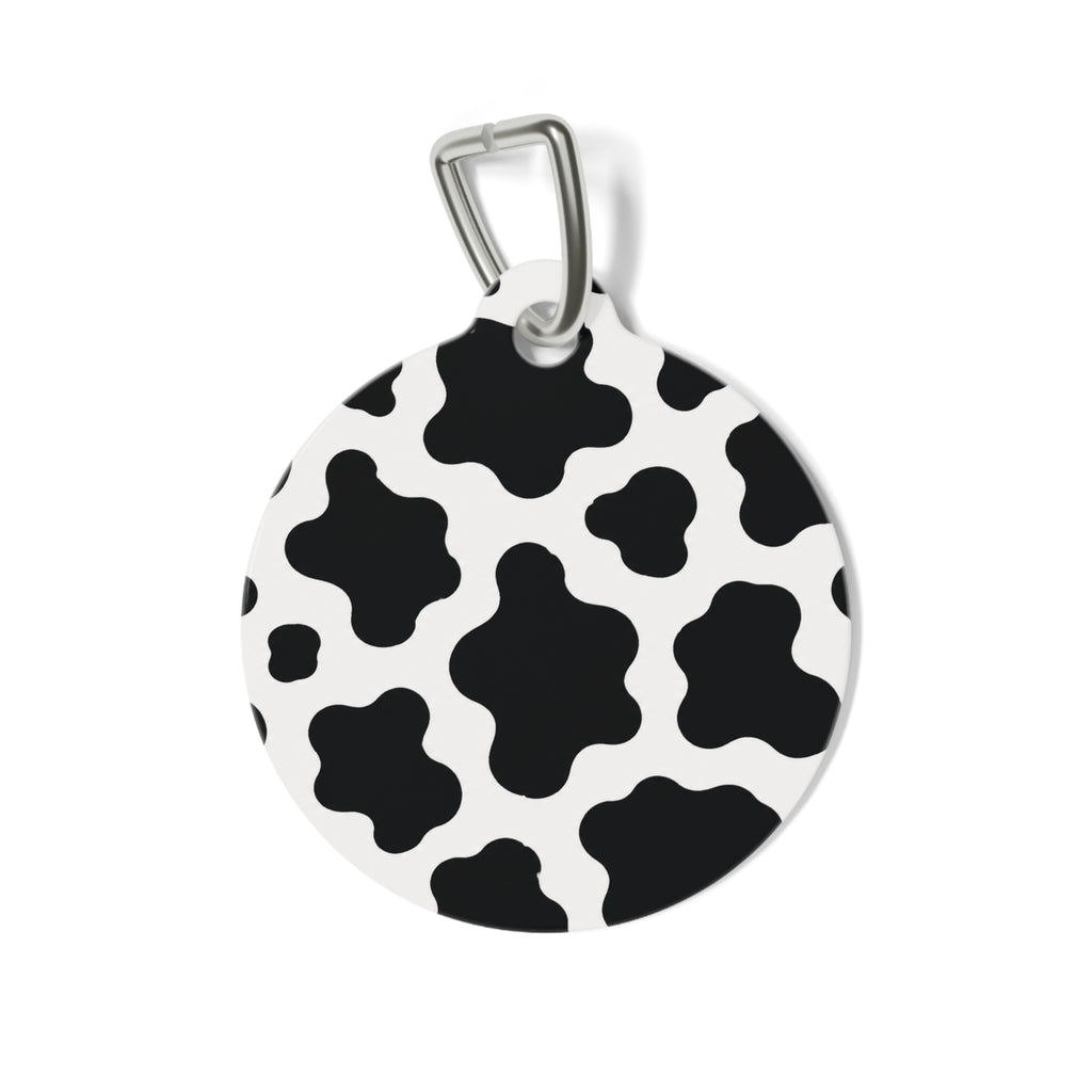 Cow Print Pet ID Tag — Black & White Round Collar Charm