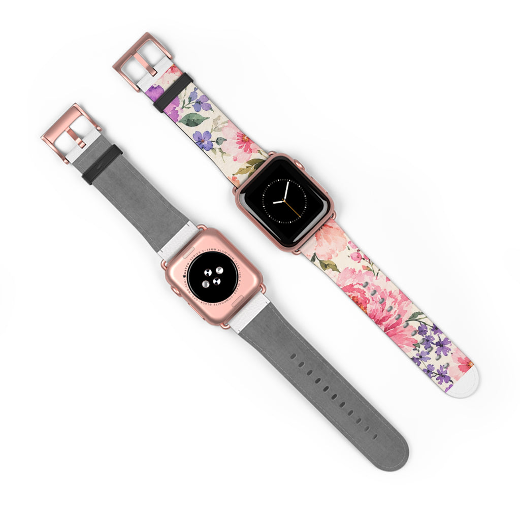 Floral Watercolor Watch Band — Pink & Lavender Garden Apple Watch Strap