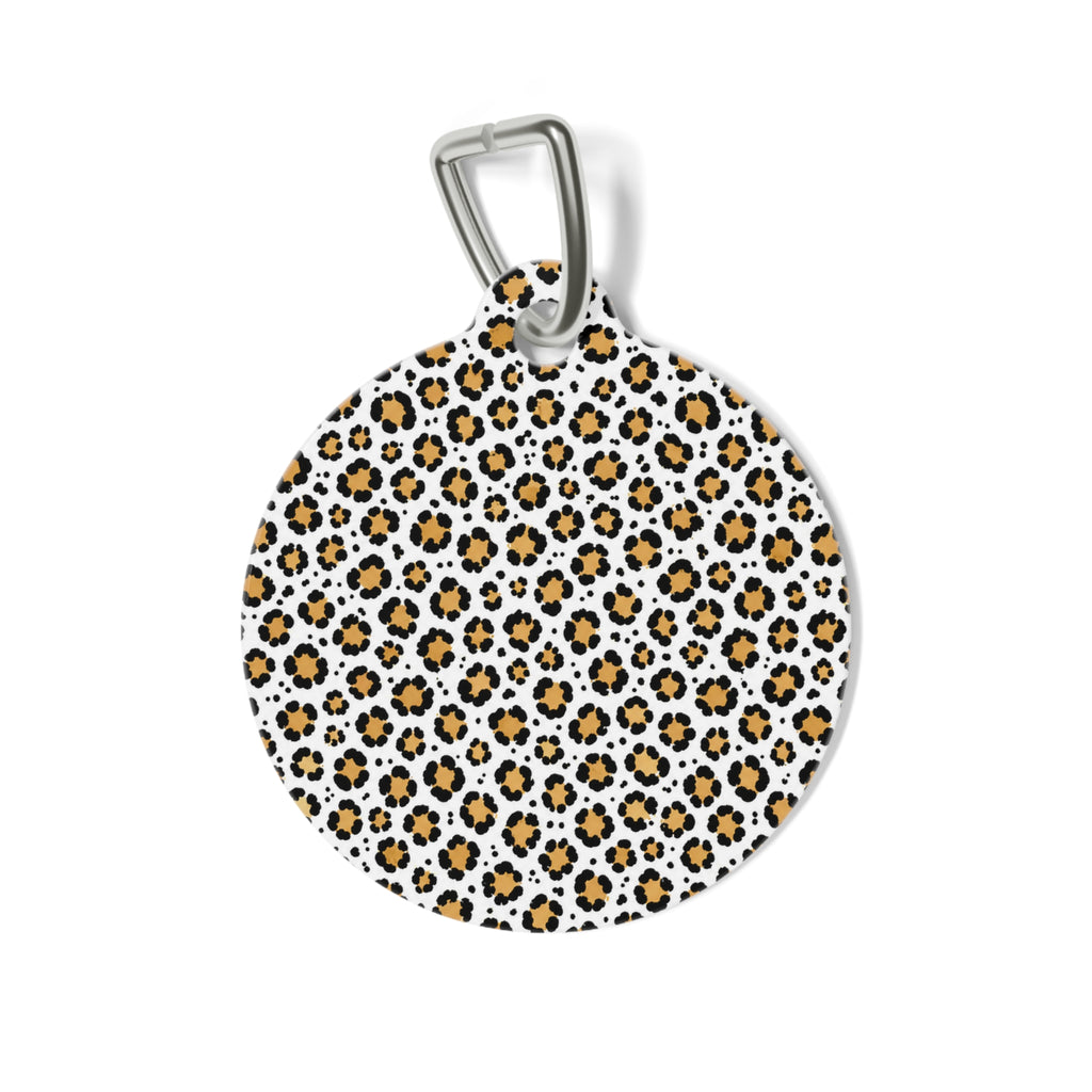 Leopard Print Pet Tag — Round Personalized ID Tag for Dogs & Cats