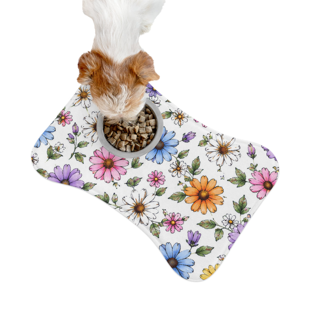Floral Dog & Cat Feeding Mat — Colorful Daisy Print Pet Placemat