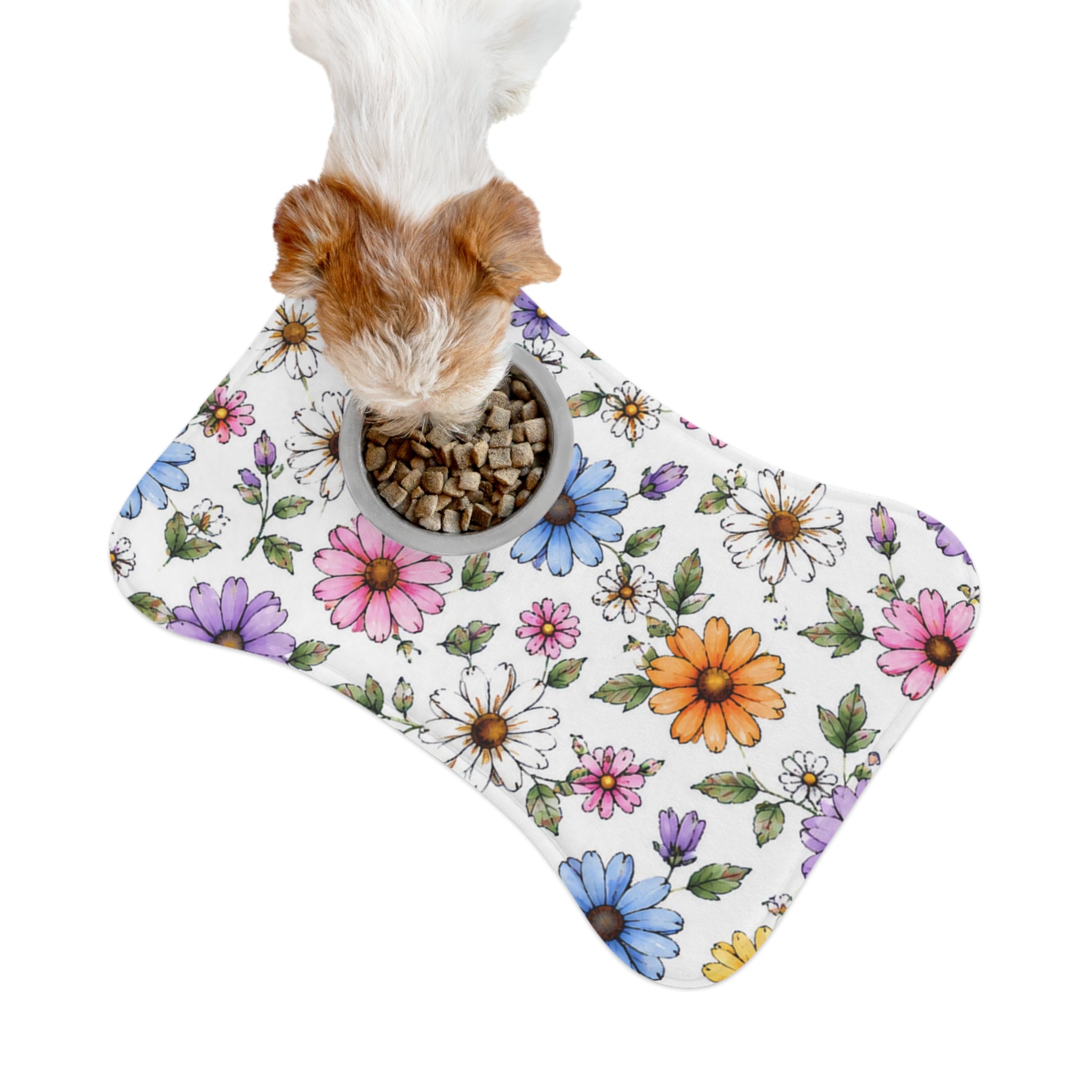 Floral Dog & Cat Feeding Mat — Colorful Daisy Print Pet Placemat