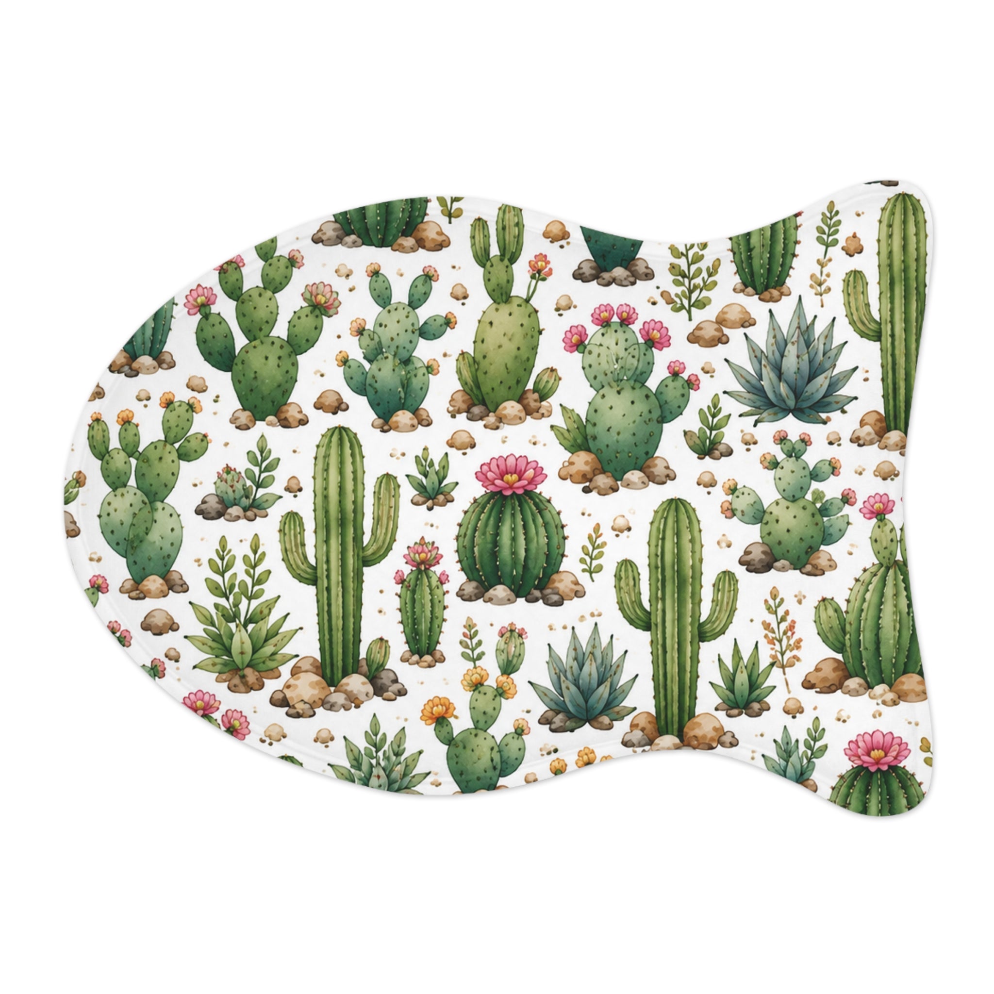Cactus Pattern Pet Feeding Mat — Non-Slip Bone-Shaped Food & Water Placemat for Dogs & Cats