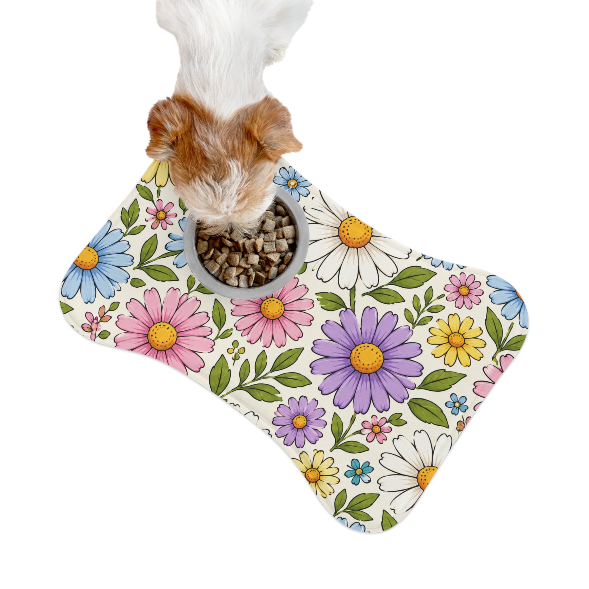 Floral Daisy Pet Feeding Mat — Colorful Spring Flowers Placemat for Dogs & Cats