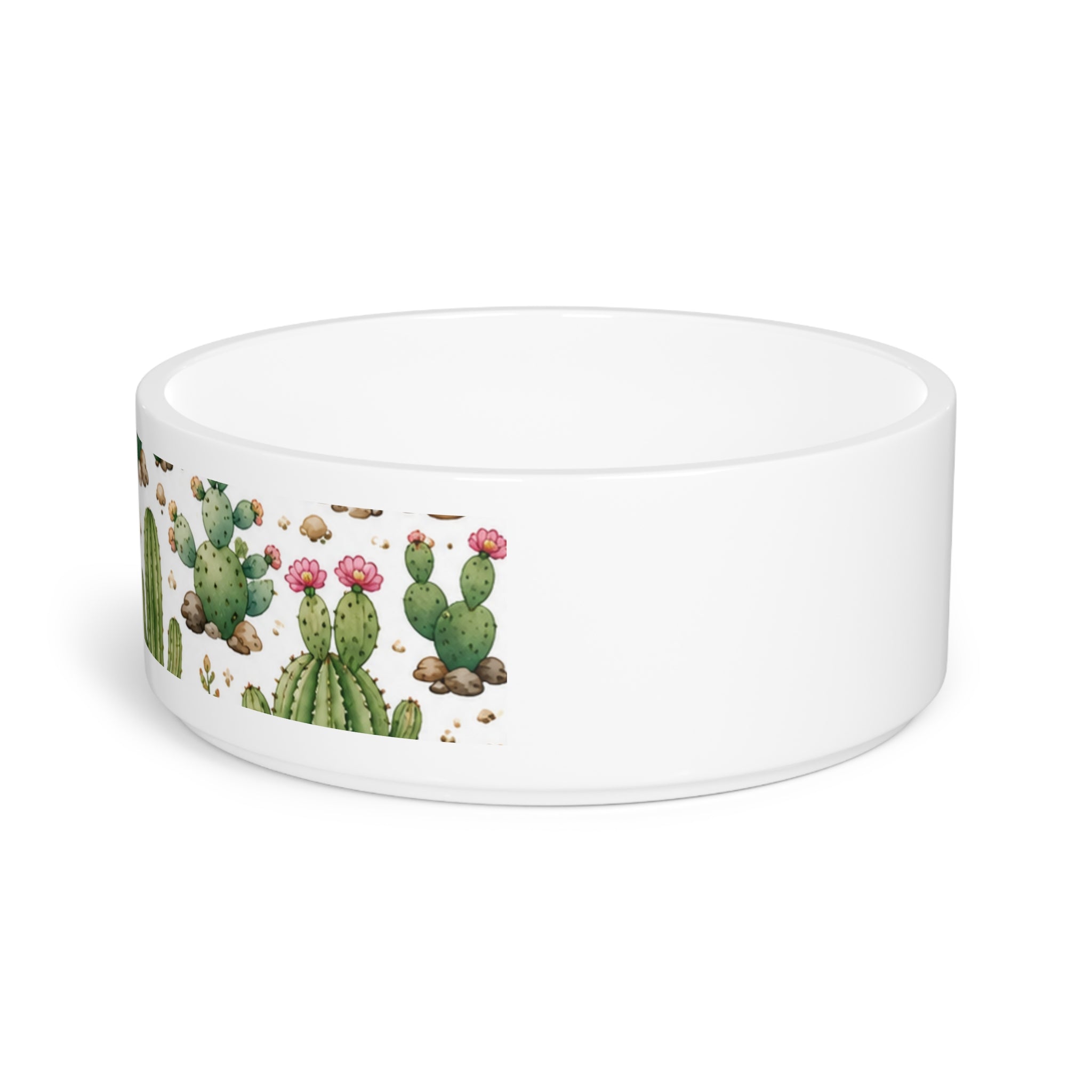 Cactus Pattern Pet Bowl — Ceramic Dog & Cat Food Dish with Succulent Desert Design