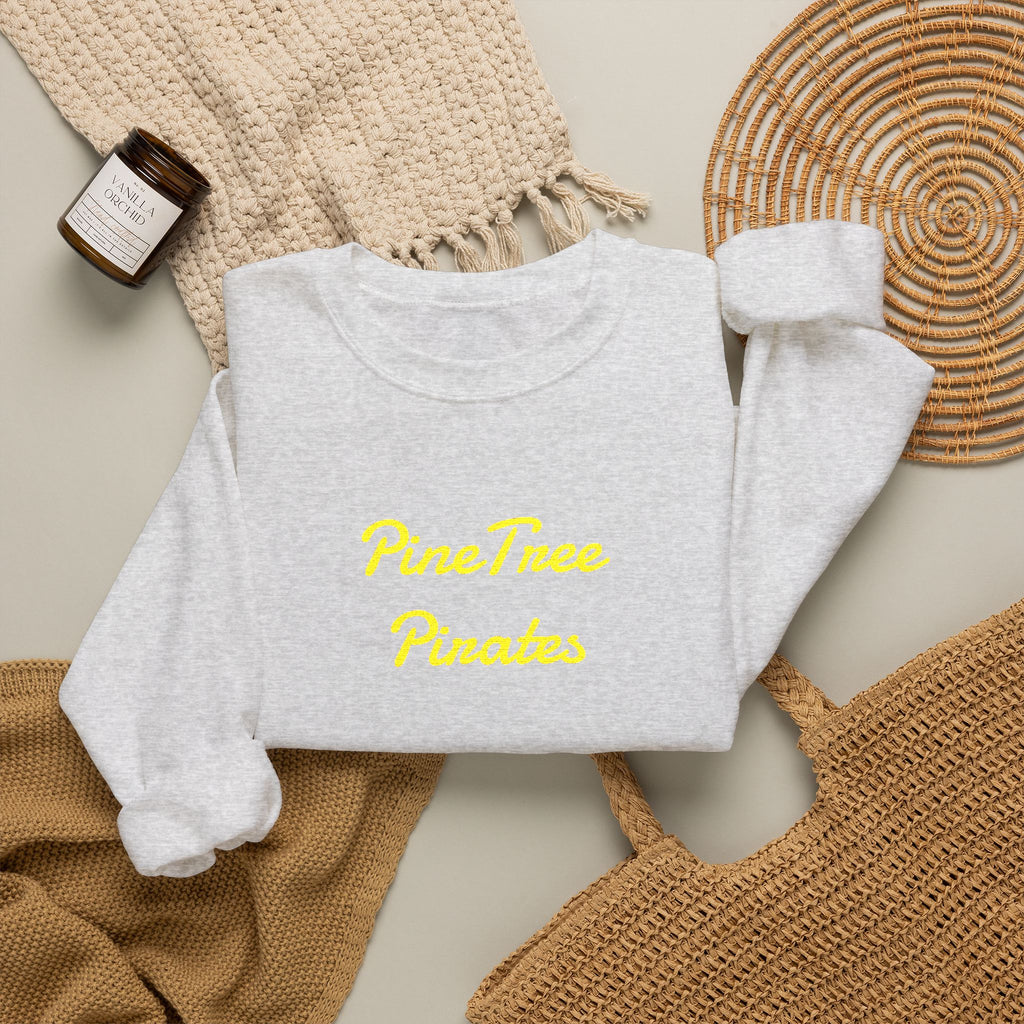 Crewneck Sweatshirt — "Pine Tree Paradise" Yellow Script Cozy Pullover