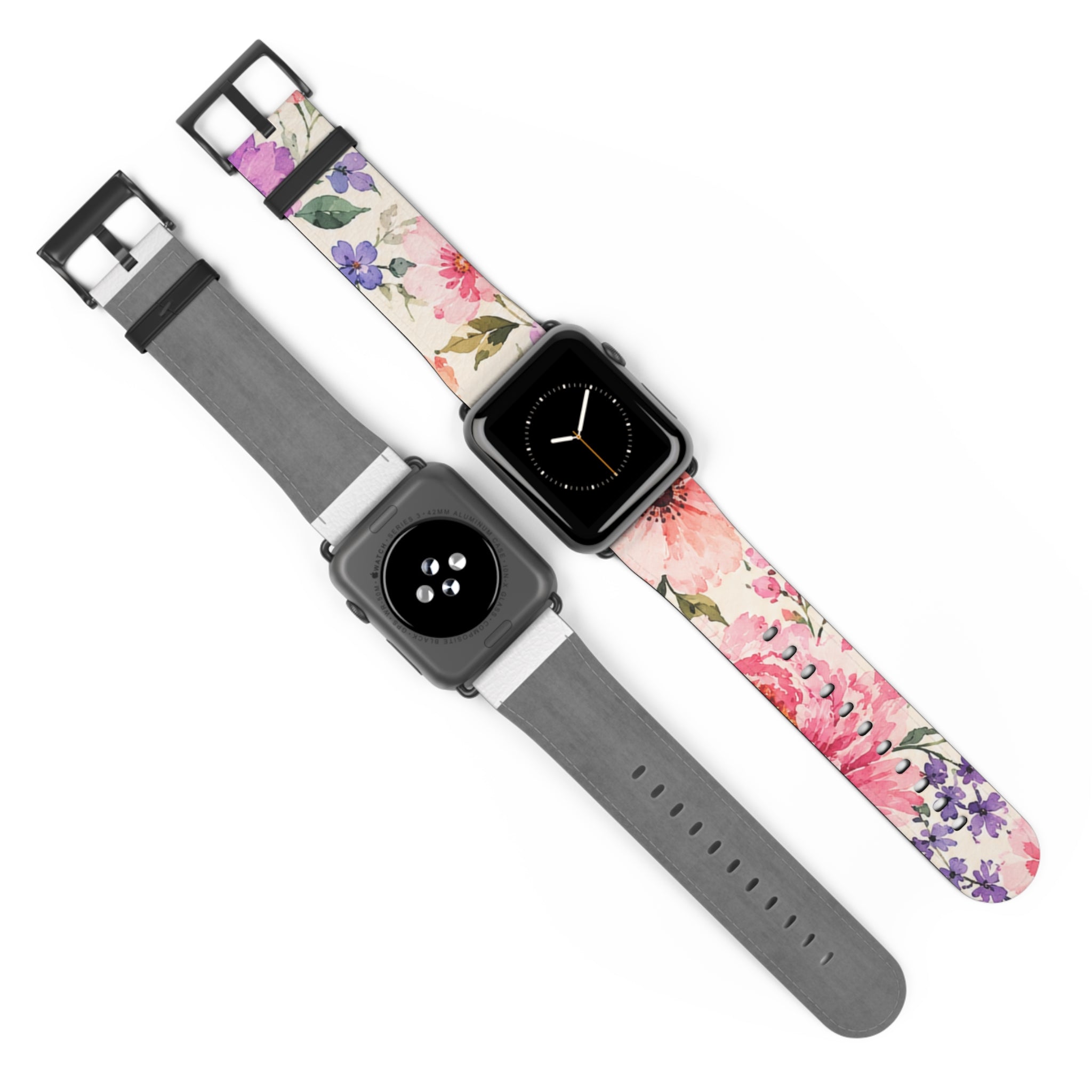 Floral Watercolor Watch Band — Pink & Lavender Garden Apple Watch Strap