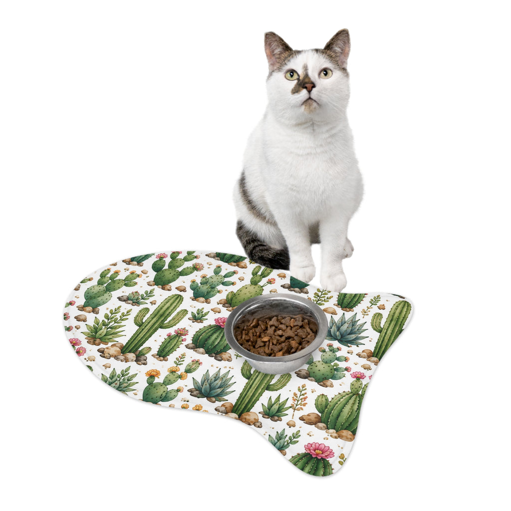 Cactus Pattern Pet Feeding Mat — Non-Slip Bone-Shaped Food & Water Placemat for Dogs & Cats