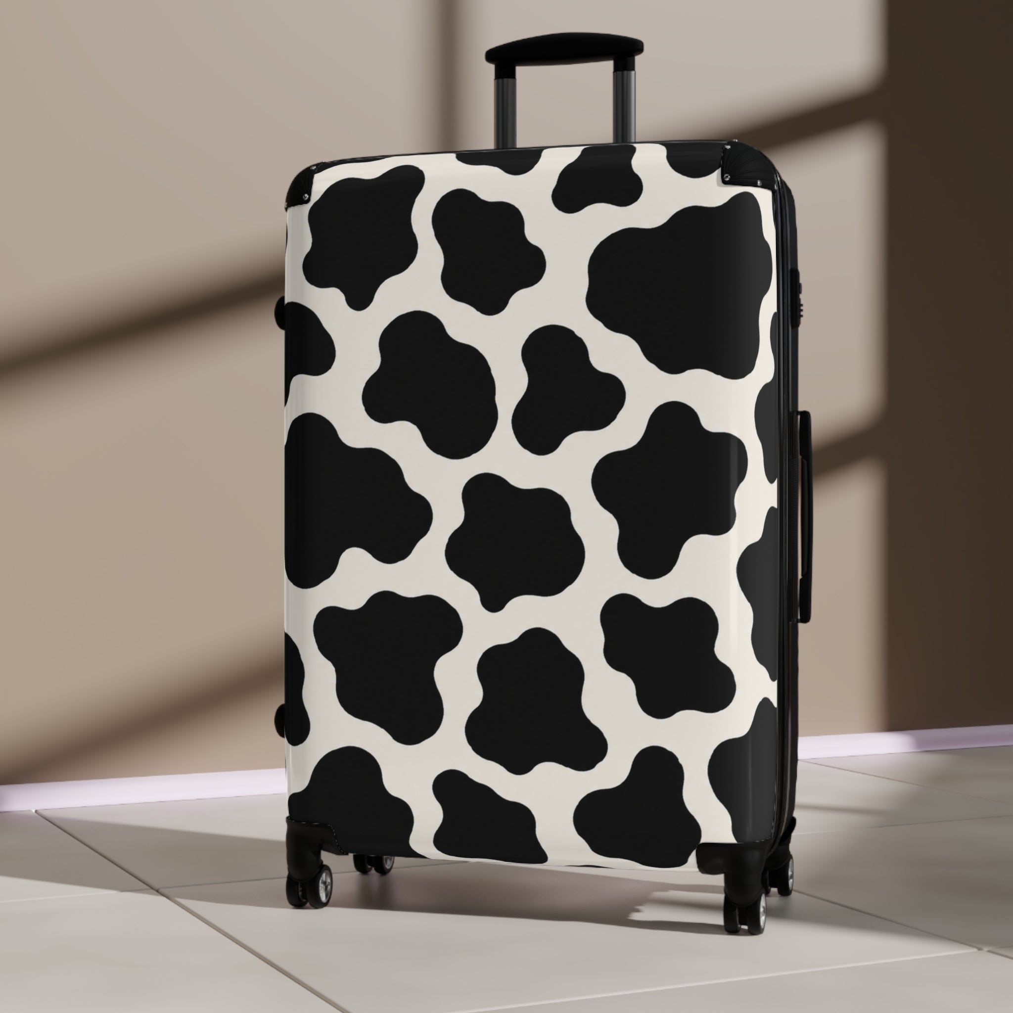 Cow Print Carry-On Suitcase — Black & White Animal Pattern Travel Luggage