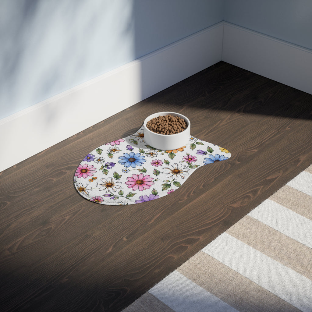 Floral Dog & Cat Feeding Mat — Colorful Daisy Print Pet Placemat