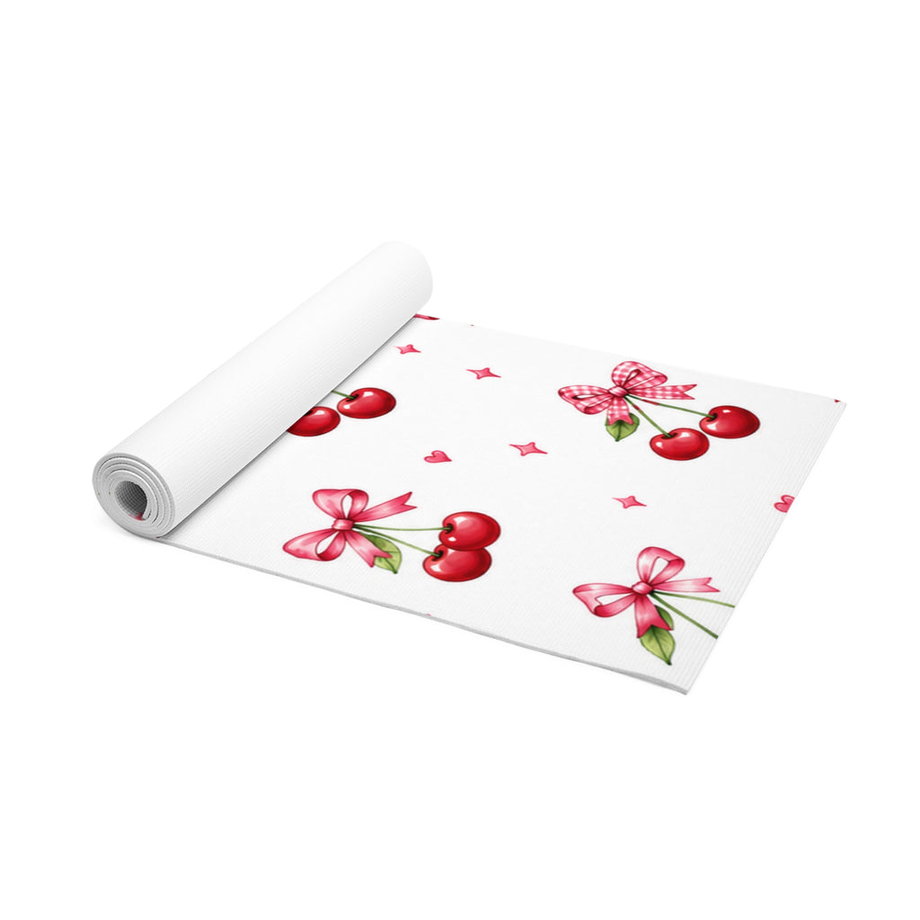 Cherry Bow Foam Yoga Mat — Cute Retro Cherry Pattern Yoga Mat for Women & Teens