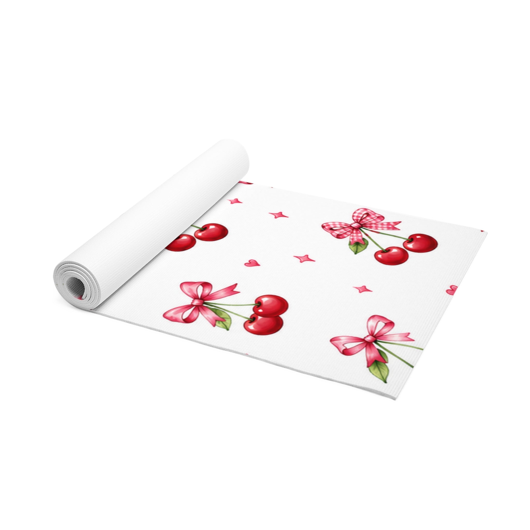 Cherry Bow Foam Yoga Mat — Cute Retro Cherry Pattern Yoga Mat for Women & Teens