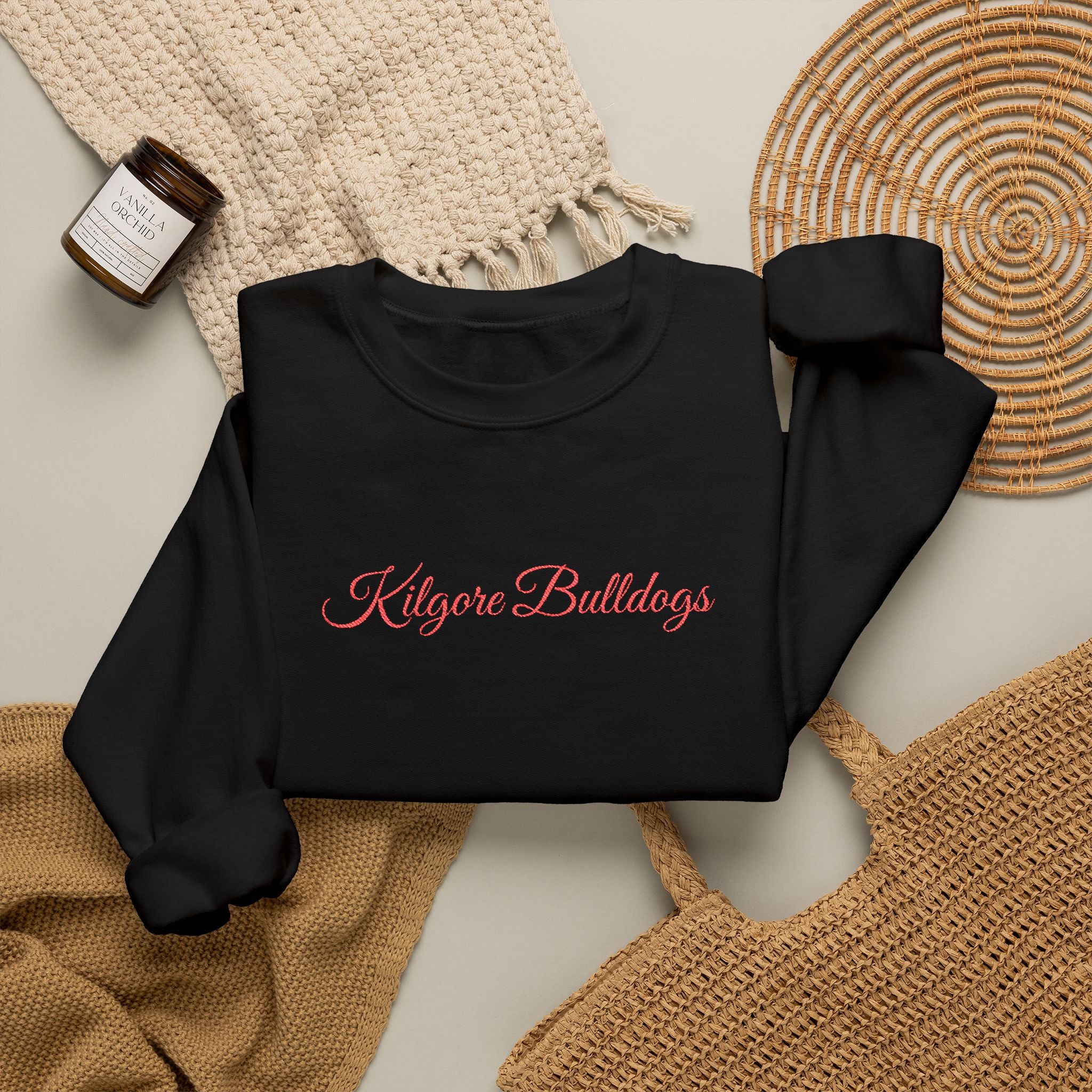 Crewneck Sweatshirt — 'Kilgore Bulldogs' Script Logo, Soft Casual School Spirit Pullover