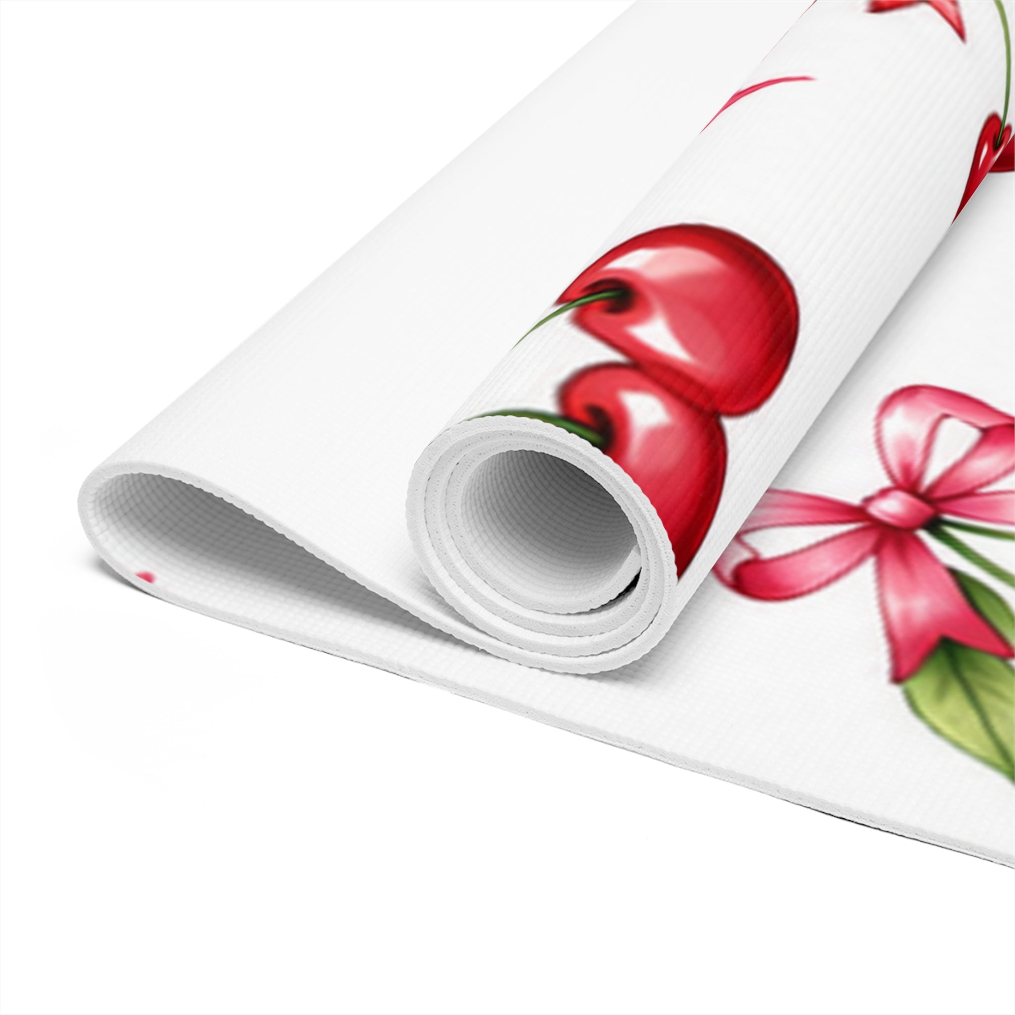 Cherry Bow Foam Yoga Mat — Cute Retro Cherry Pattern Yoga Mat for Women & Teens